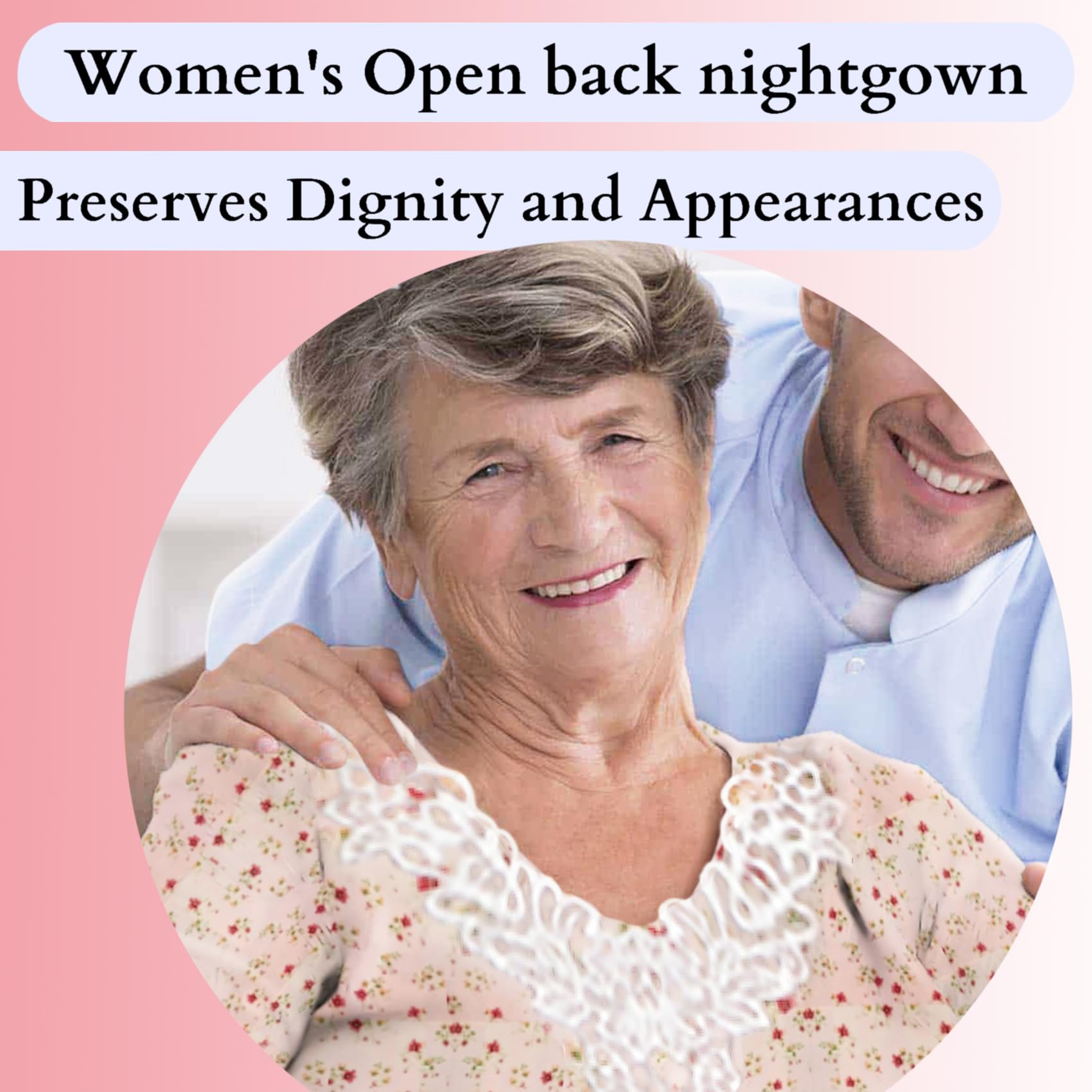 6-Pack Women's Open Back Nightgowns - Long Sleeve Floral Print Lace Hospital Gowns for Bedridden Patients - Comfortable Hospice & Post-Surgery Nightwear for Elderly Care & Home Recovery