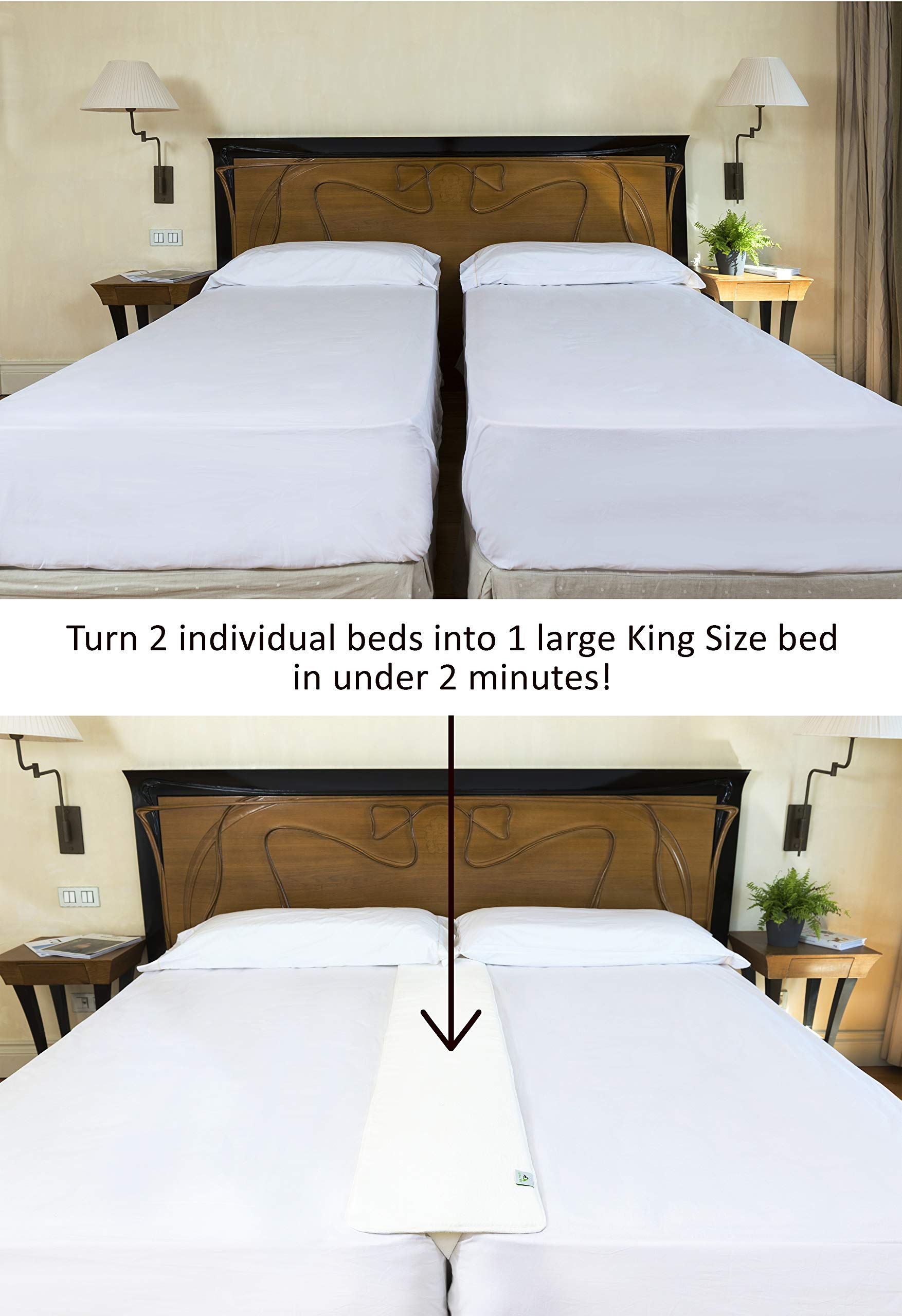 12 Inch Bed Bridge for Split King Adjustable Beds - Twin to King Gap Filler - Hypoallergenic White Fabric - Thin Strapless Design for Comfortable Sleep - Perfect for Couples with Different Mattress Preferences
