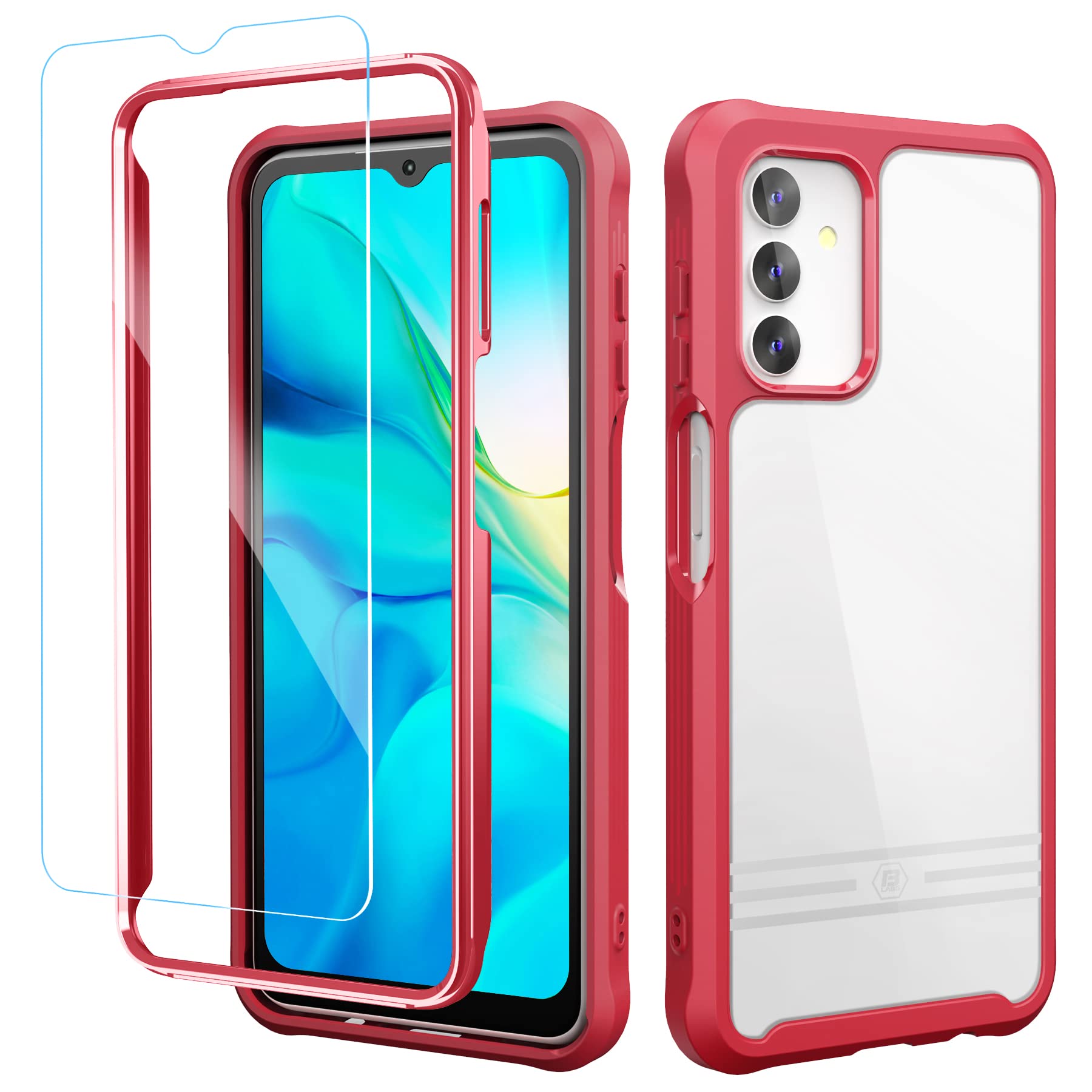 Samsung Galaxy A13 5G Case - Clear Hard Protective Phone Cover with Tempered Glass Screen Protector | Shockproof Bumper Design | Perfect for Everyday Use, Travel & Outdoor Activities (Red)