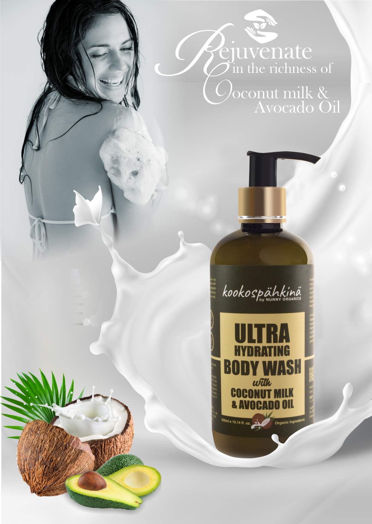 Nourishing Coconut & Avocado Oil Body Wash for Dry to Normal Skin | Paraben-Free Moisturizing Shower Gel | 300ml | Perfect for Daily Hydration & Relaxing Bath Time