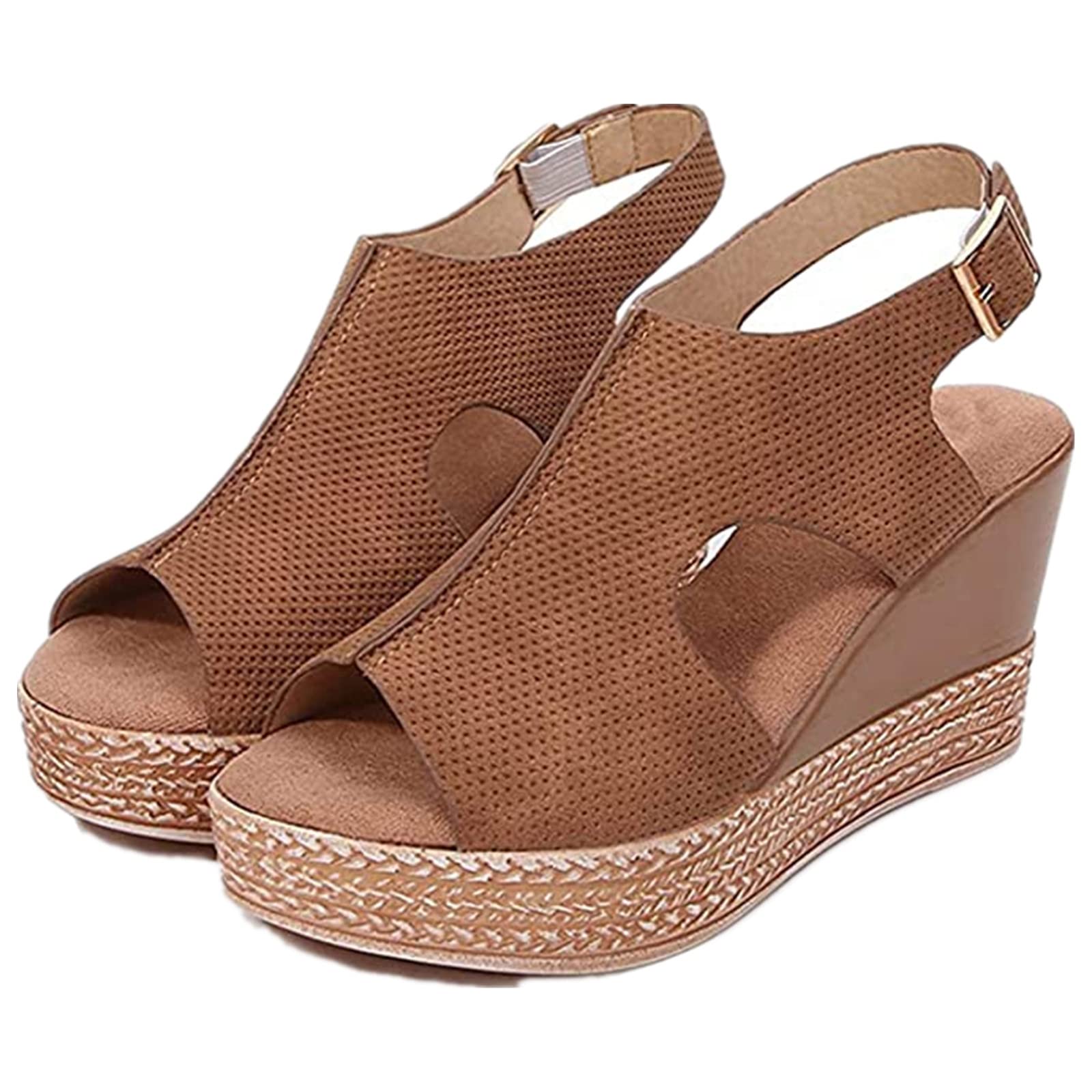 Lausiuoe Women's Wedge Sandals - Open Toe Dressy Summer Platform Sandals with Buckle Ankle Strap | Comfortable Beach & Casual Wear for Summer Outings, Vacations, and Parties
