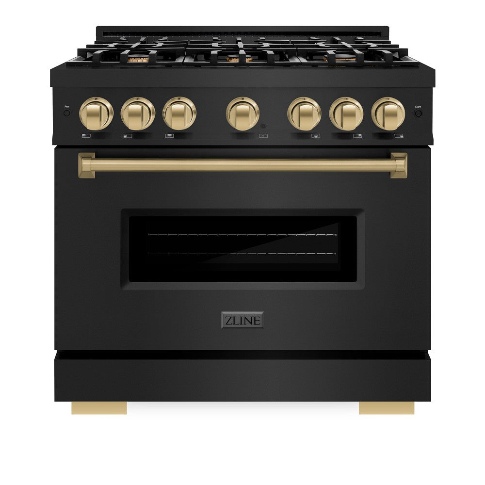 ZLINE Autograph Edition 36 Inch 5.2 Cu. Ft. Classic Gas Range with 6 Burner Cooktop & Convection Gas Oven - Black Stainless Steel with Champagne Bronze Accents (CGRBZ 36 CB) | Professional Kitchen Appliance for Home Chefs & Cooking Enthusiasts