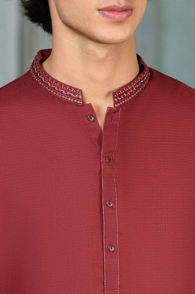 Stylish Blended Red Kurta by J. Junaid Jamshed - Perfect for Festivals, Weddings & Casual Wear