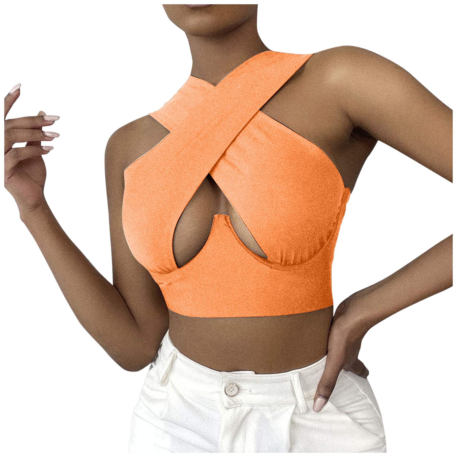 Sexy Women's Criss Cross Backless Halter Tank Top - Sleeveless Self Tie Crop Cami for Summer, Beach, and Casual Wear