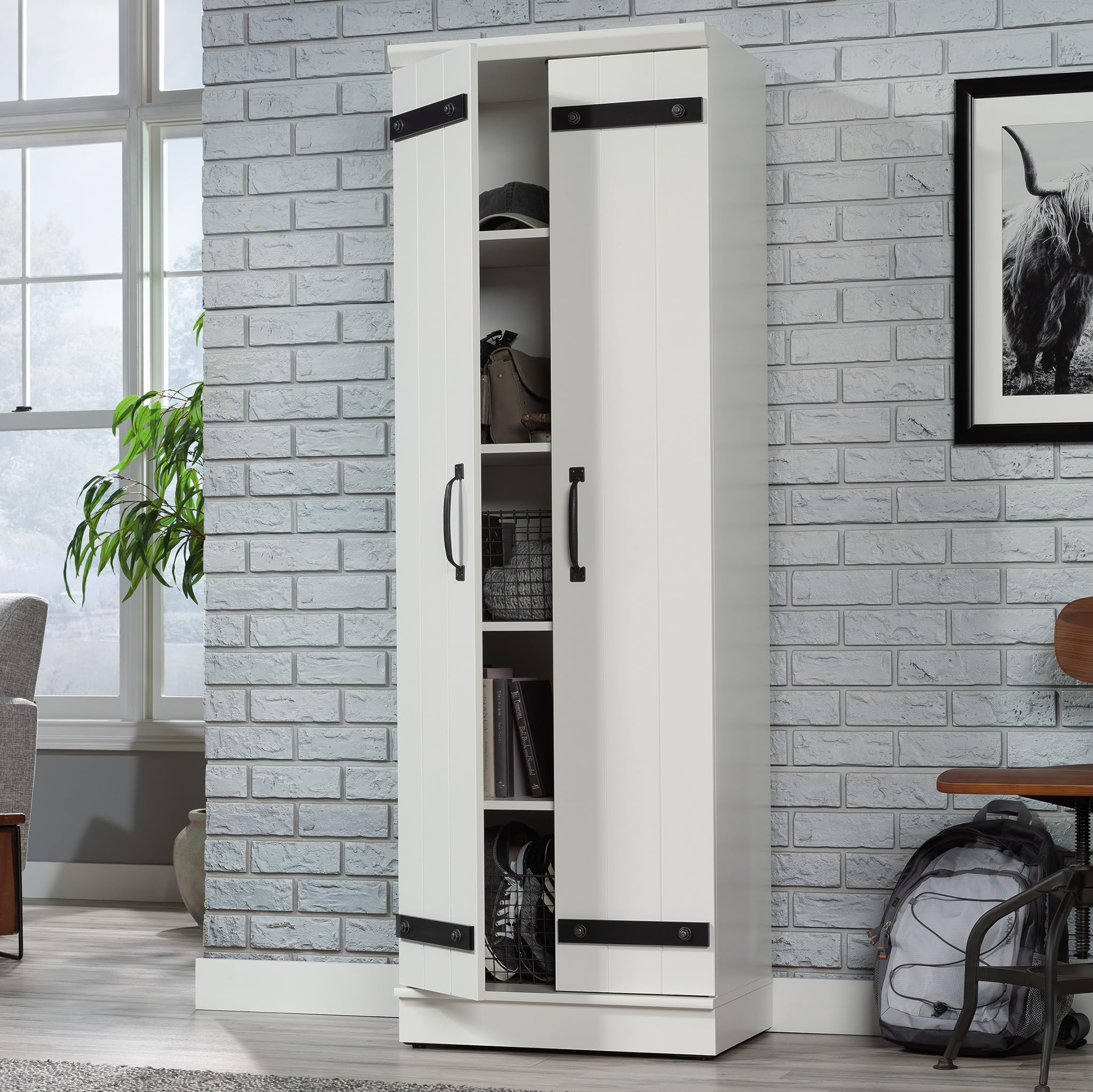 Sauder HomePlus 2-Door Kitchen Pantry Cabinet with Soft White Finish - Storage Organizer for Spices, Dry Food & Kitchen Supplies - Perfect for Small Spaces, Apartments & Pantry Organization