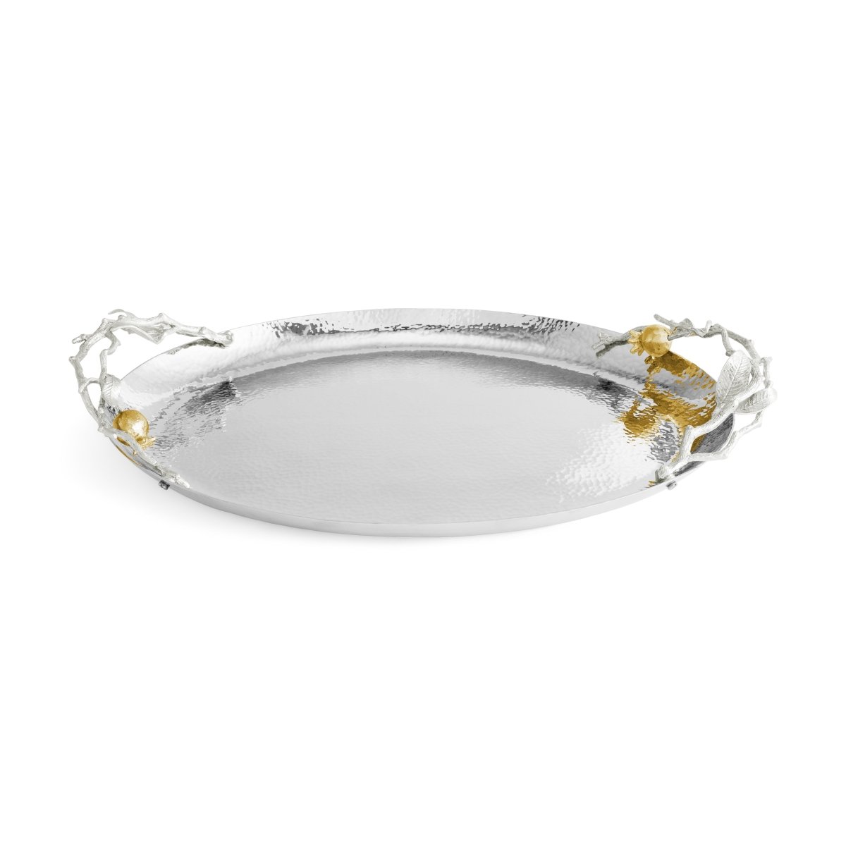 Elegant Pomegranate Silver & Gold Oval Tray - Perfect for Home Decor, Gift Giving & Holiday Table Setting