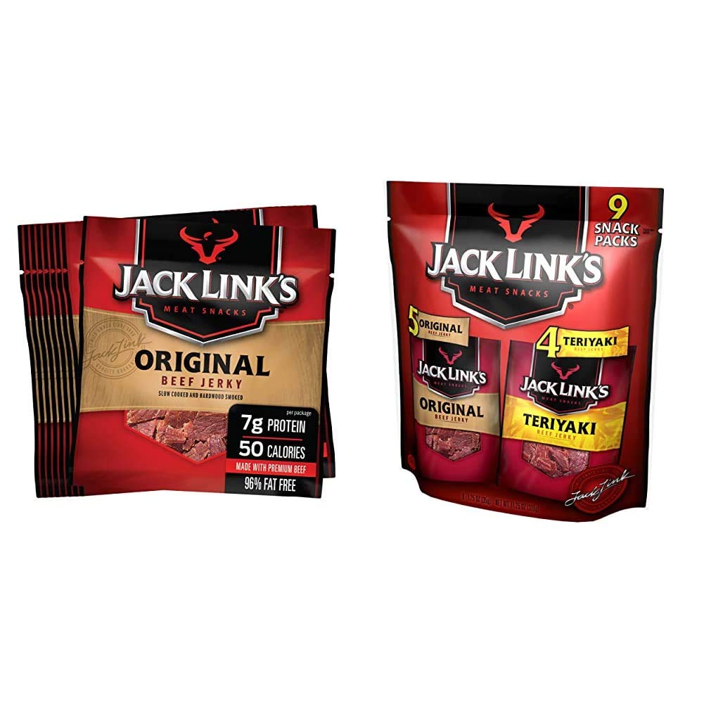 Jack Link's Beef Jerky Variety Pack - Original, Teriyaki & Peppered (20 Count) | High Protein (13g per Serving), Gluten-Free Meat Snacks for Hiking, Camping & On-The-Go Energy Boost