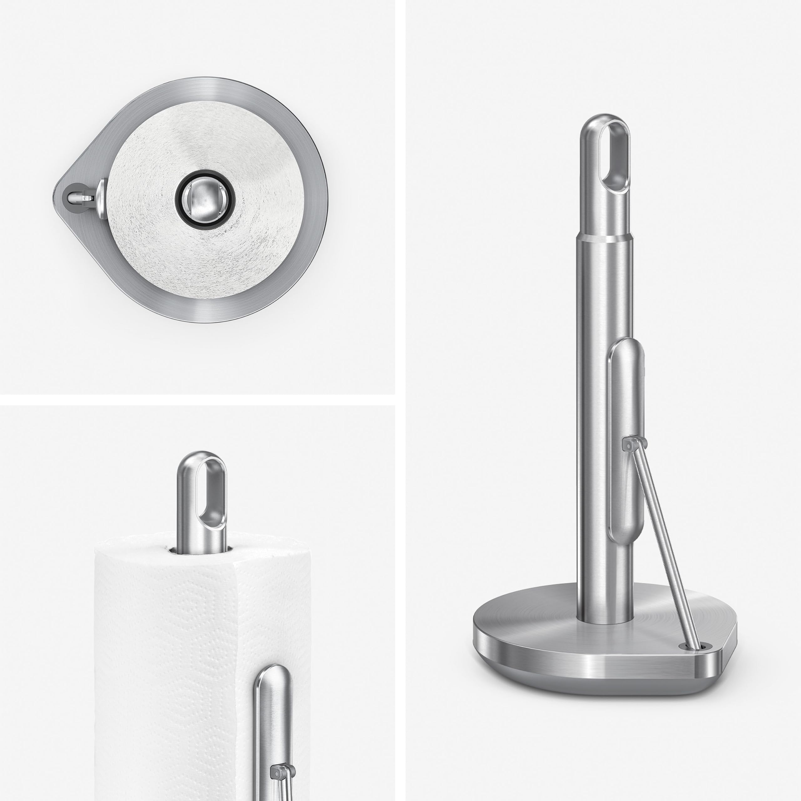 Simplehuman Heavy-Duty Tension Arm Paper Towel Holder - Brushed Stainless Steel Stand Dispenser for Kitchen Countertop | Easy One-Handed Tear | Perfect for Home, Office & Restaurant Use