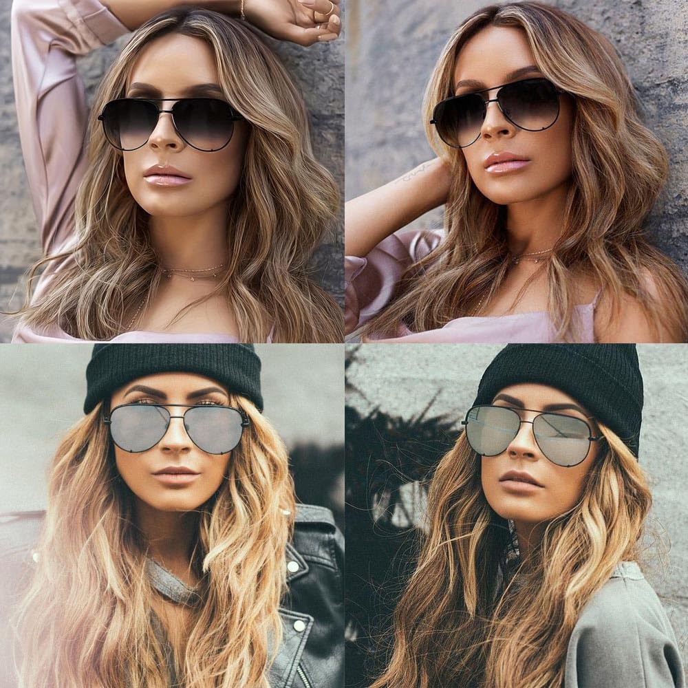 SORVINO Oversized Aviator Sunglasses for Women & Men - Trendy Retro UV400 Protection Shades - Classic Black Faded Lenses - Perfect for Driving, Beach, and Outdoor Activities