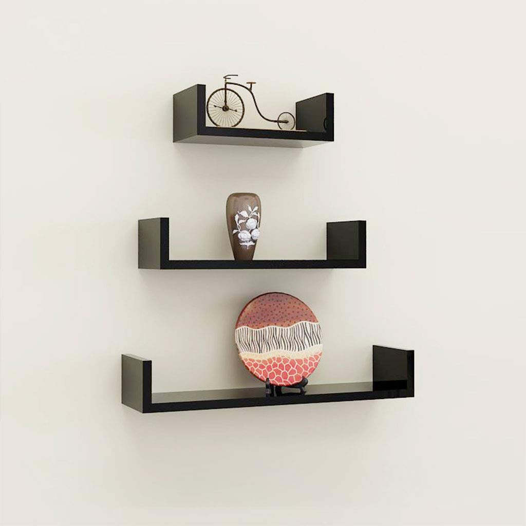 LTJTVFXQ 3-Pack U-Shaped Floating Shelves - Wall Mounted Bookshelf & Display Storage for Home, Office, or Kitchen (Black) - Perfect for Organizing Books, Decor, Spices & More