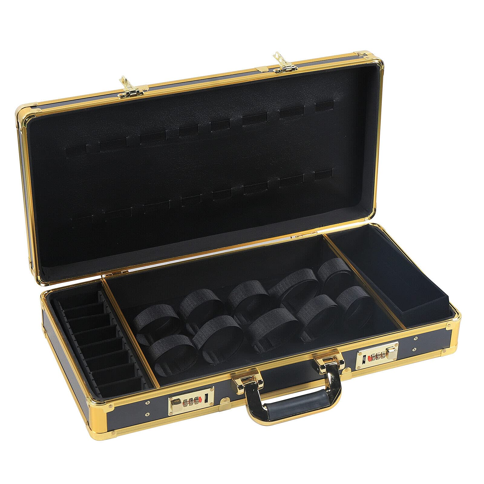 LOYALHEARTDY Professional Barber Carrying Case - Portable Stylist Tool Organizer with Travel Handle, Large Beauty Salon Storage Box for Clippers, Scissors & Accessories (21.65x10.63x3.94 inches, Gold) | Perfect for Mobile Barbers, Salon Professionals & Traveling Hairstylists