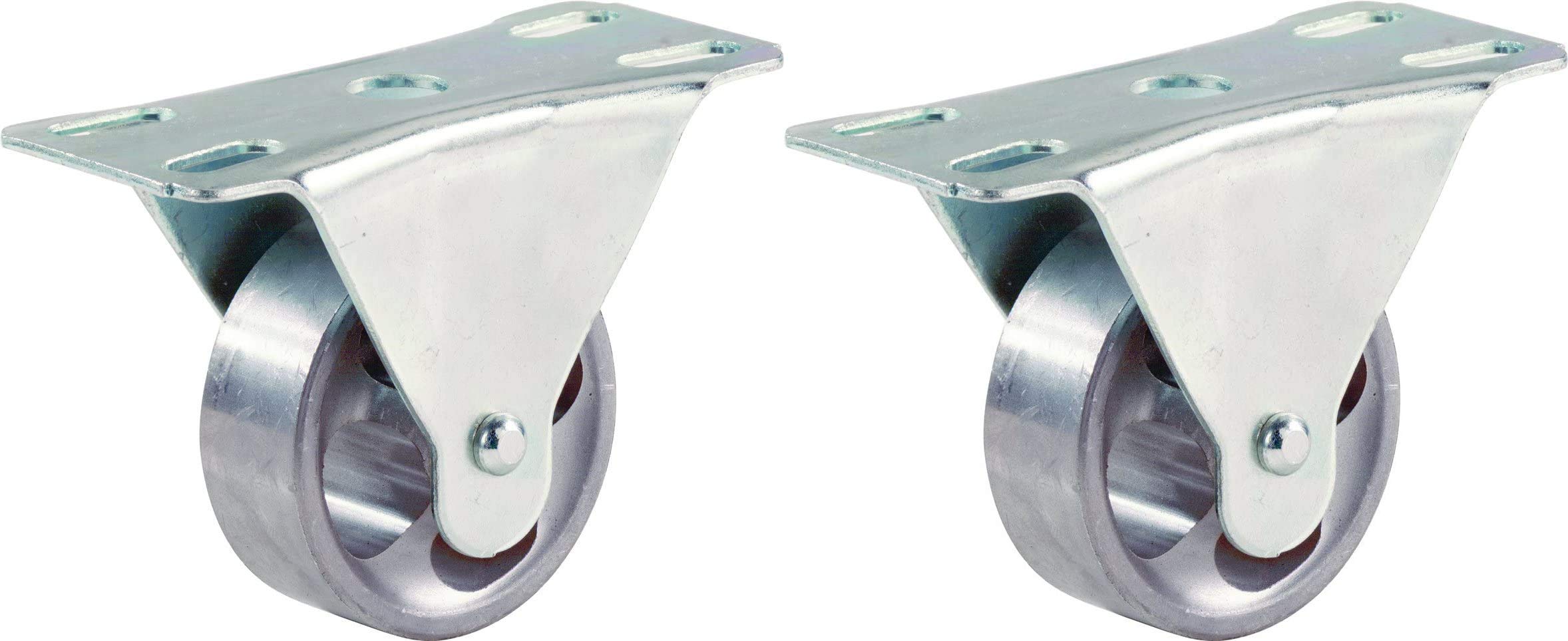 Shepherd Hardware 9184 2-1/2 Inch Cast Iron Heavy Duty Rigid Plate Caster Wheels, 175 lb Load Capacity, Silver Finish - 2 Pack - Ideal for Industrial Equipment, Workbenches, and Furniture