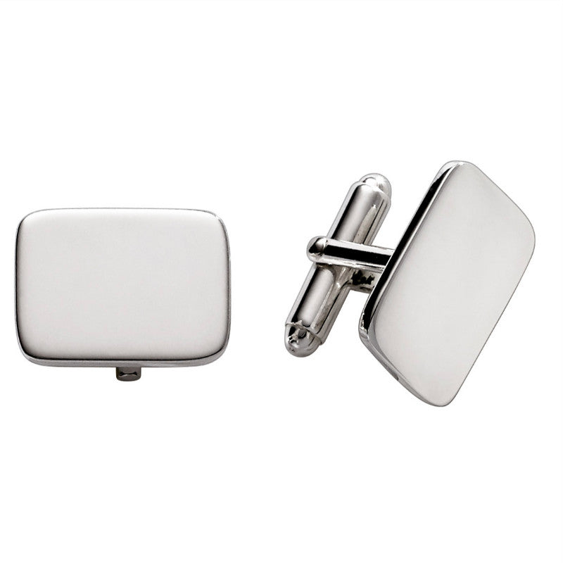 Sterling Silver Plain Rectangle Cushion Cufflinks for Men - Elegant Dress Shirt Accessories for Weddings, Business & Formal Occasions