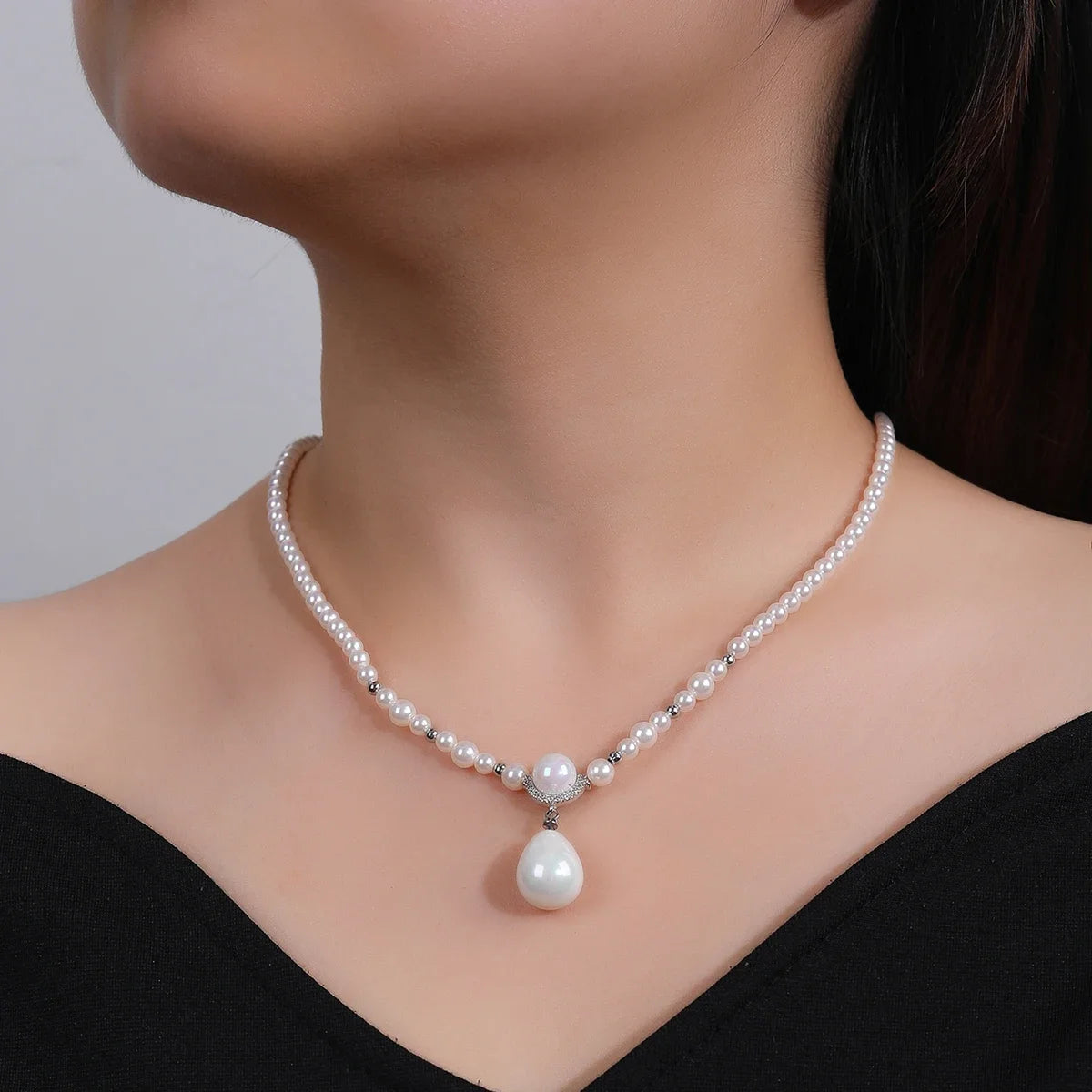 Elegant White Cubic Zirconia Pearl Necklace Set for Women - Bridal Wedding Jewelry CN11298 | Perfect for Bridal Party, Anniversary Gifts & Special Occasions