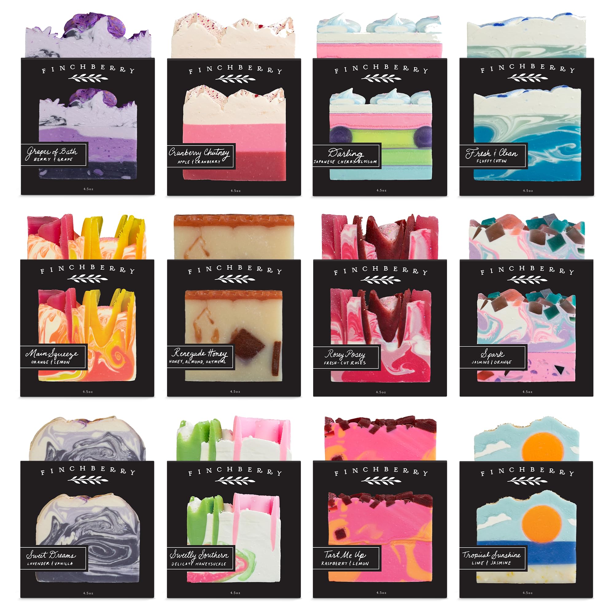 FinchBerry Natural Shea & Coconut Oil Soap Gift Set - 12 Handmade Bars (4.5oz Each) with Rich Scents & Lush Lather - Perfect for Daily Skincare, Self-Care Routine & Holiday Gifts