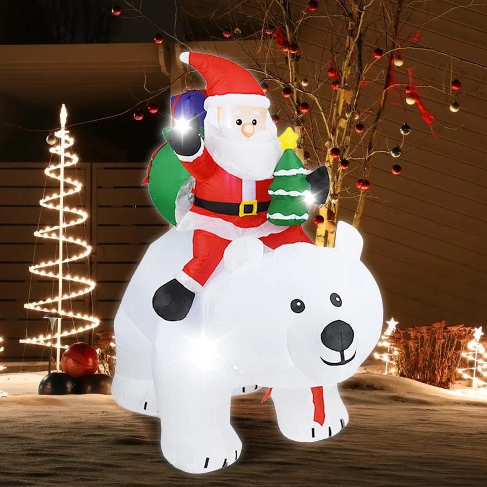 Giant Inflatable Santa Claus Riding Polar Bear with Shaking Head - Christmas Inflatable Decor for Home, Outdoor, Yard & Garden - Perfect for Holiday Parties, Neighborhood Displays & Festive Lighting