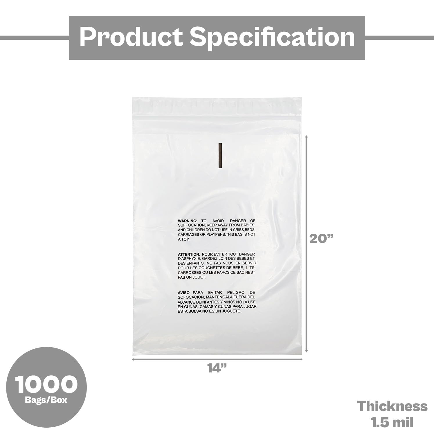 MMBM 14x20 Inch Self Seal Clear Polypropylene Bags - 1000 Count Durable Poly Bags with Suffocation Warning | Perfect for T-Shirt Packaging, Shipping & Retail Storage | Waterproof & Reusable Zip Bags for Clothing, Crafts & Small Business Supplies