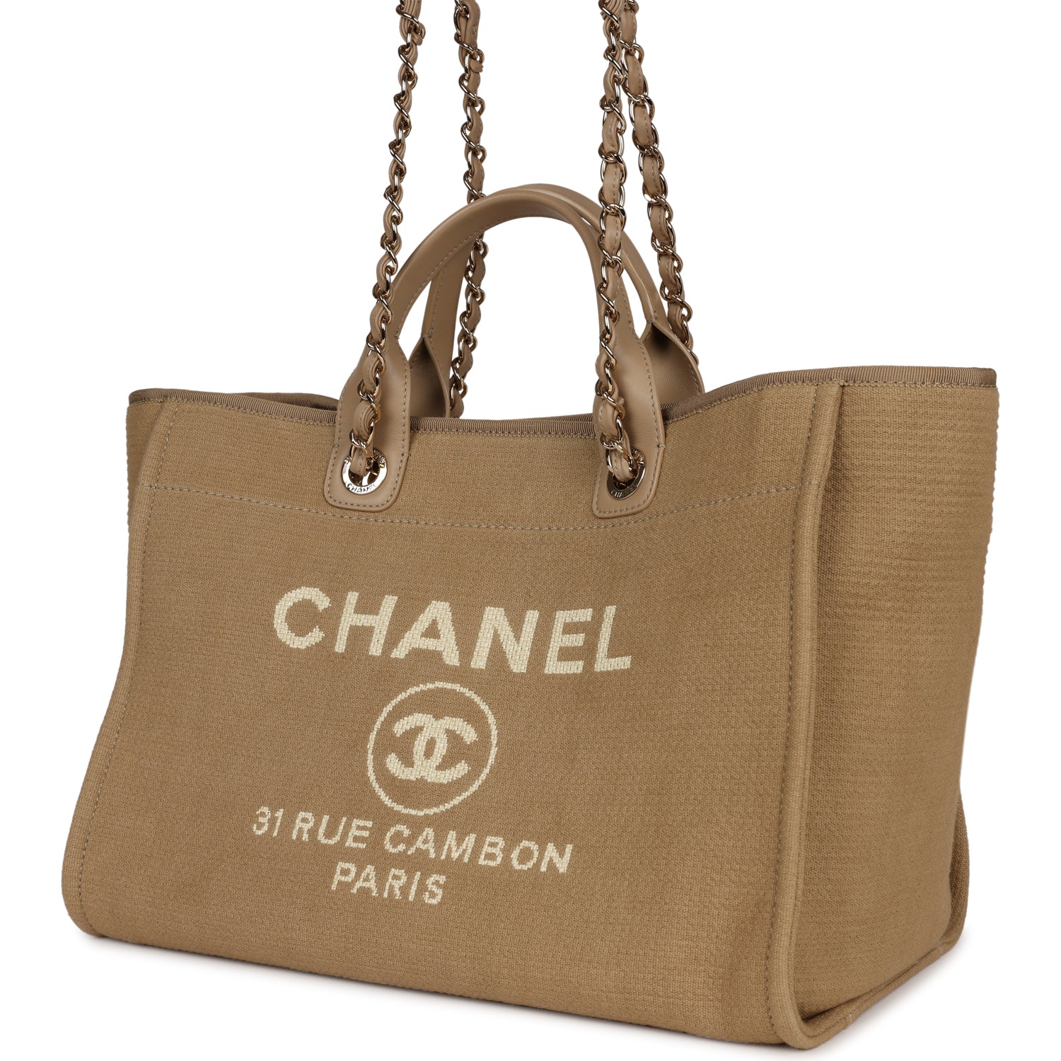 Chanel Large Deauville Shopping Tote Bag - Beige Canvas with Gold Hardware - Luxury Designer Handbag for Women, Perfect for Travel, Beach & Everyday Use