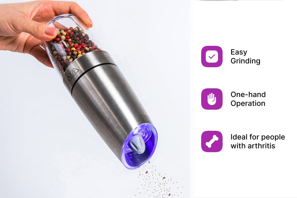 KSL Gravity Electric Salt and Pepper Grinder Set - Automatic Adjustable Battery-Powered Mill - Perfect Mother's Day Gift & Kitchen Essential for Cooking, Dining, and Holiday Entertaining