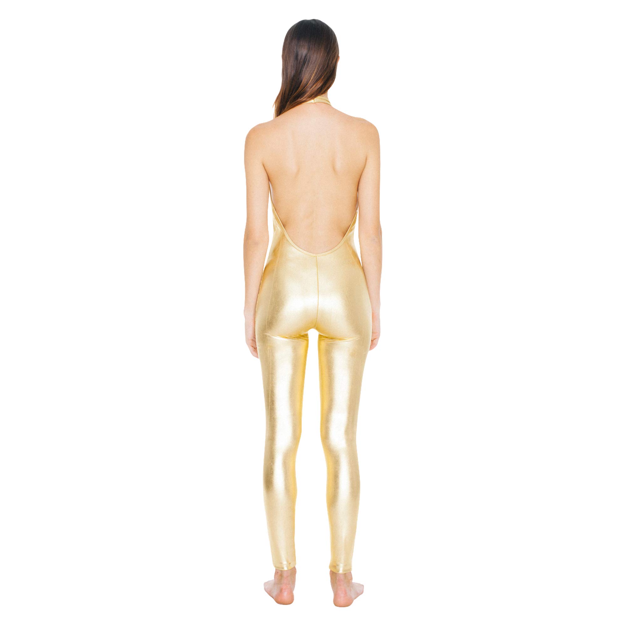 American Apparel Women's Metallic Halter Catsuit - Sexy Shiny Bodysuit for Parties, Nightclubs & Festivals | Perfect for Rave, Halloween & Cosplay Outfits