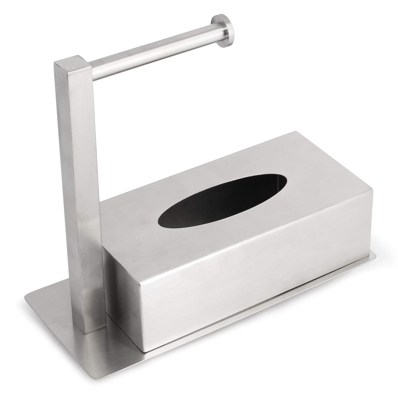 Stainless Steel Rectangular Tissue Box Cover with Toilet Paper Holder - Modern Brushed Finish Facial Tissue Dispenser for Bathroom, Vanity & Countertop | Perfect for Home, Office & Hotel Decor