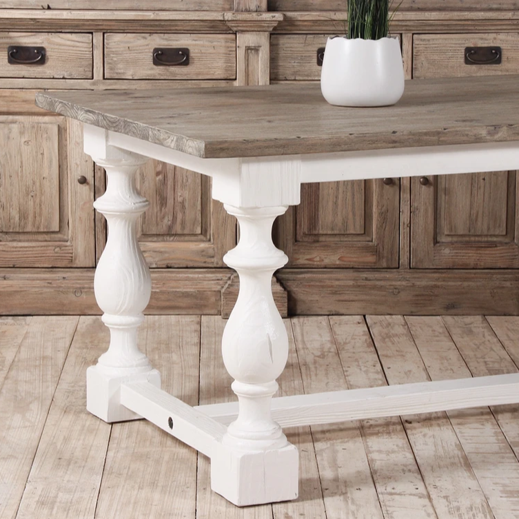 Handmade Solid Mango Wood Dining Table - Ethreal Whites Indian Furniture for Dining Room, Kitchen, and Farmhouse Decor