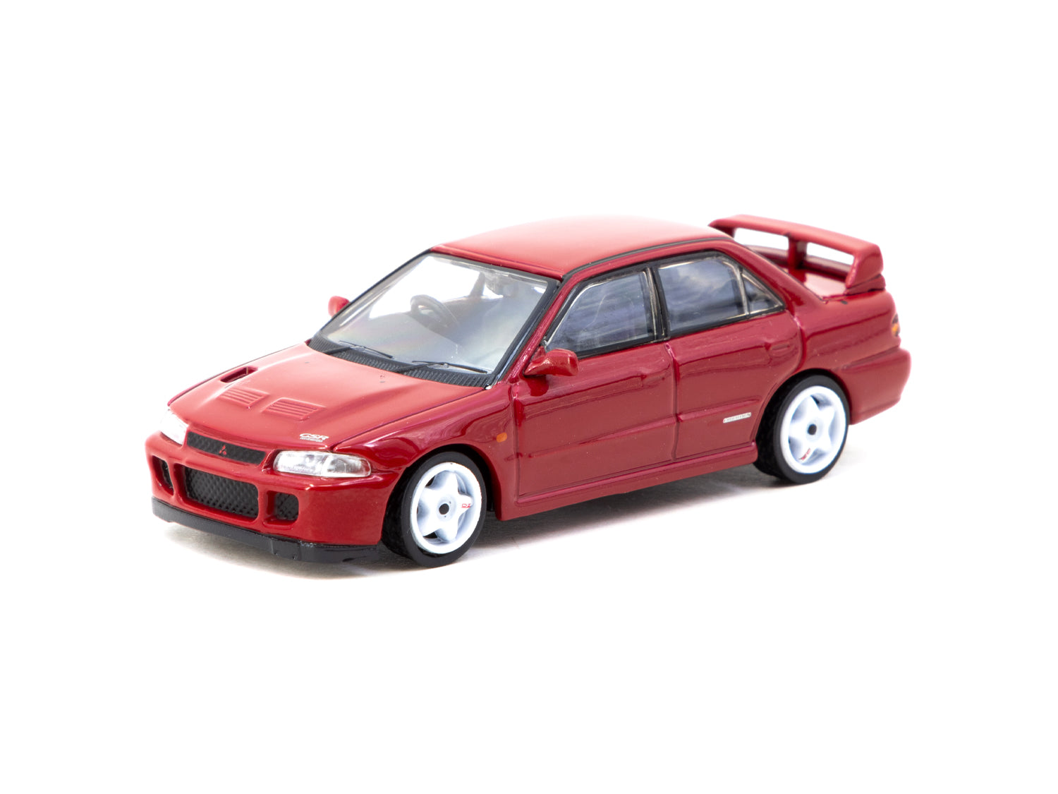 Tarmac Works 1/64 Scale Mitsubishi Lancer GSR Evolution II Diecast Model Car - Red with Tarmac Cards - Collectible Miniature Vehicle for Display & Racing Scenes - Perfect for Car Enthusiasts & Model Collectors