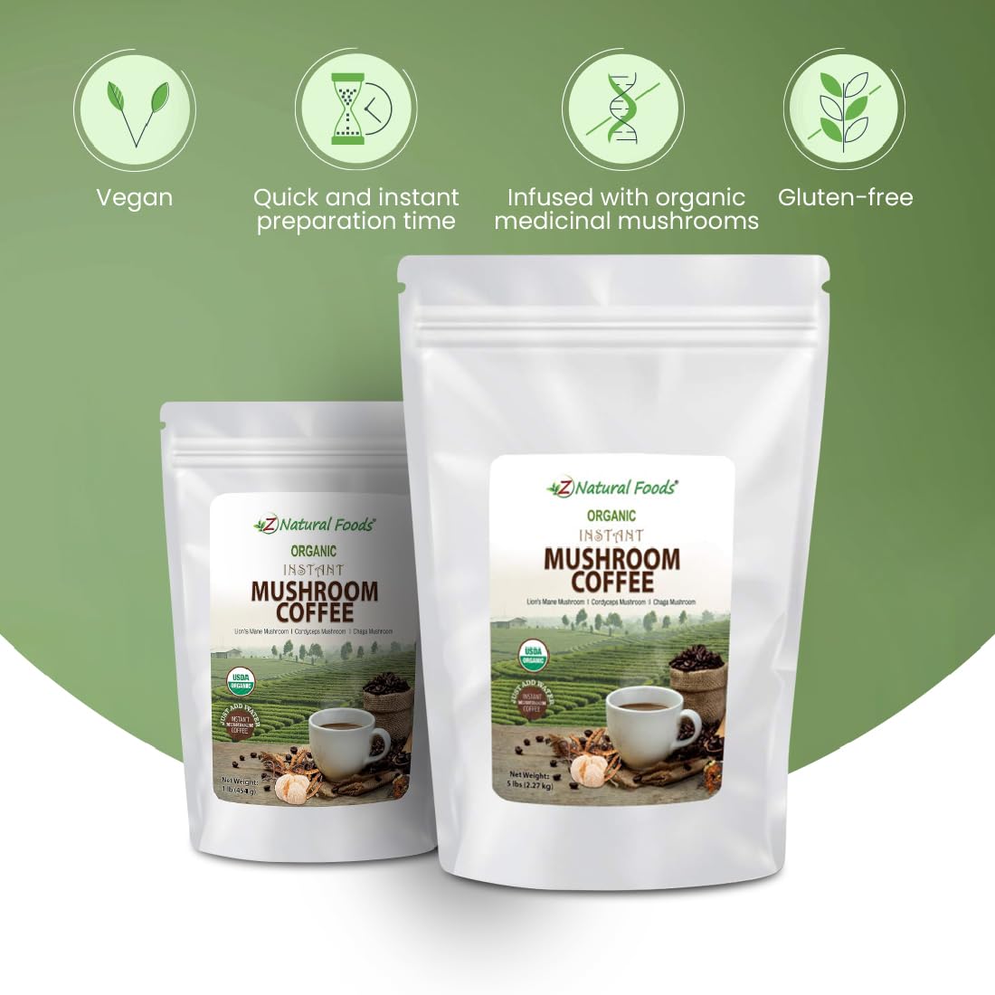 Organic Mushroom Coffee Bulk 5 lb - Instant Superfood Blend with Lion’s Mane, Cordyceps & Chaga - Lightly Sweetened with Cashew Milk & Stevia - Vegan, Gluten-Free, Keto-Friendly - Boost Focus & Energy for Workouts & Mornings
