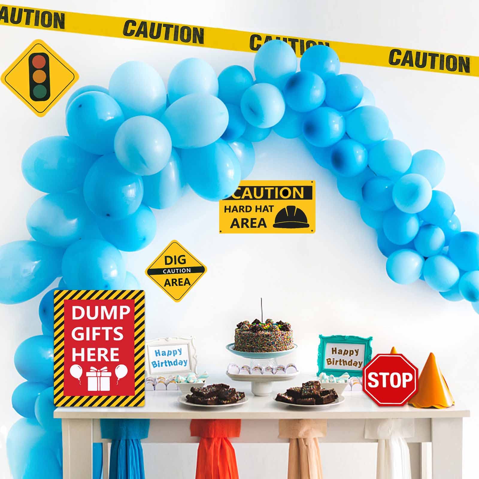 13-Piece Construction Birthday Party Supplies Set - Construction Theme Decorations for Boys, Kids Birthday Party & Baby Shower - Includes 11.8 Inch Wall Decor Signs with Yellow Caution Tape - Perfect for Construction Themed Parties, Classroom Events & DIY Decorations