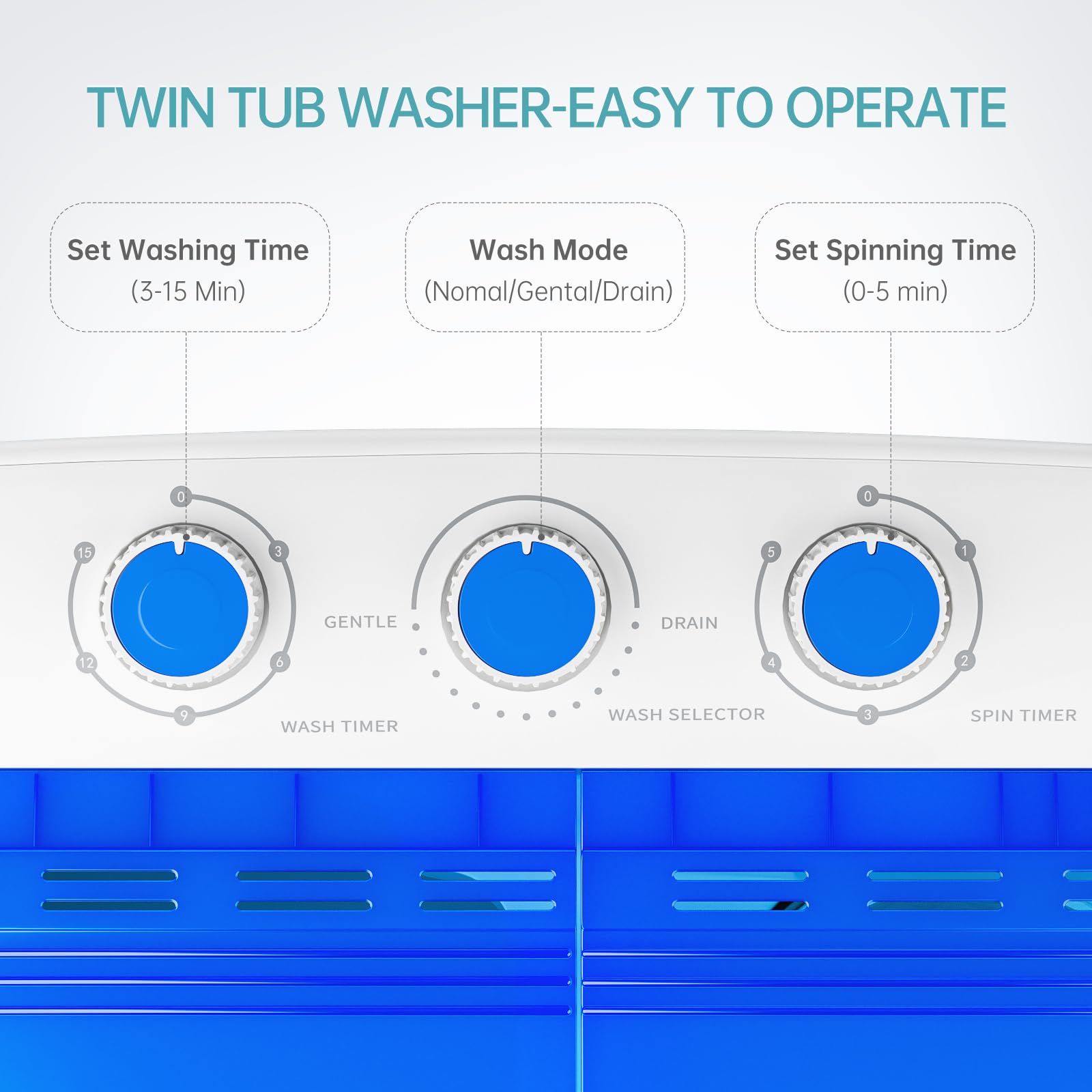 Superday 2-in-1 Portable Washing Machine with Spin Dryer - 15lbs Compact Mini Twin Tub Washer for Camping, Apartments, Dorms, RV & Delicates - Blue | Perfect for Small Spaces & Travel Laundry Needs