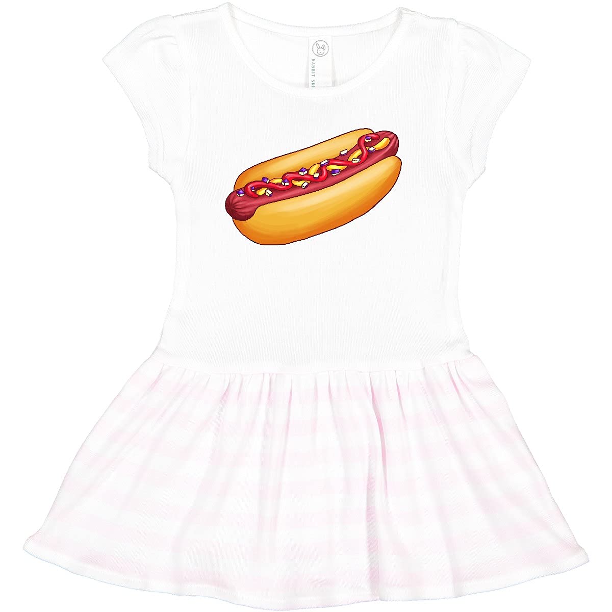 Inktastic Hot Dog Print Toddler Dress - Cute Mustard, Onions & Ketchup Graphic Tee for Baby Girls | Perfect for Playdates, Birthday Parties & Summer Outfits