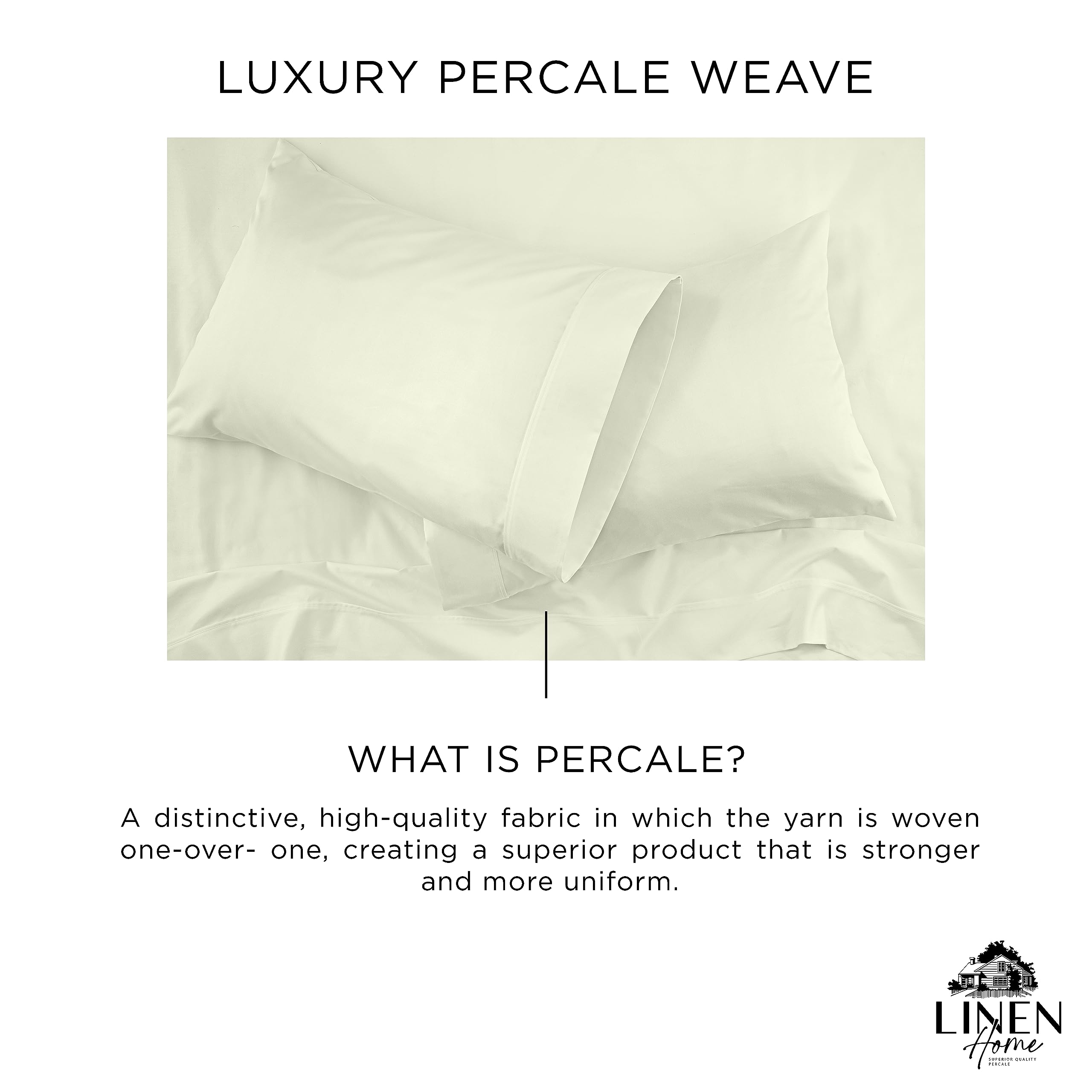 100% Cotton Percale Pillowcases Queen/Standard Size (20x30 Inches) - 2-Pack Crisp & Cool Linen Pillow Cases in Cream - Breathable Bedding for Hot Sleepers - Perfect for Summer Nights & Luxury Hotels