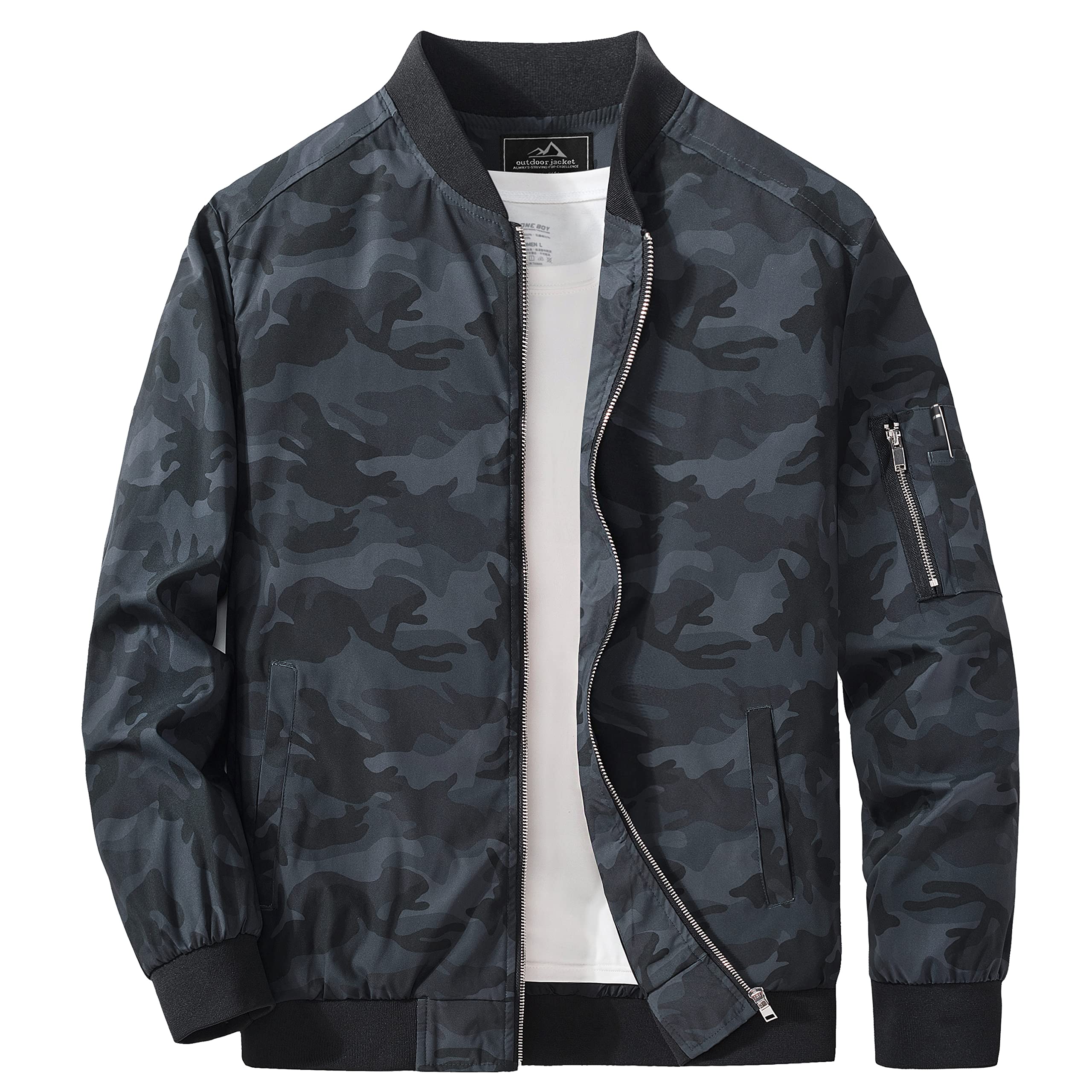 MAGCOMSEN Men's Lightweight Windbreaker Bomber Jacket - Windproof Casual Zip Up Coat with 5 Pockets for Outdoor, Travel & Daily Wear