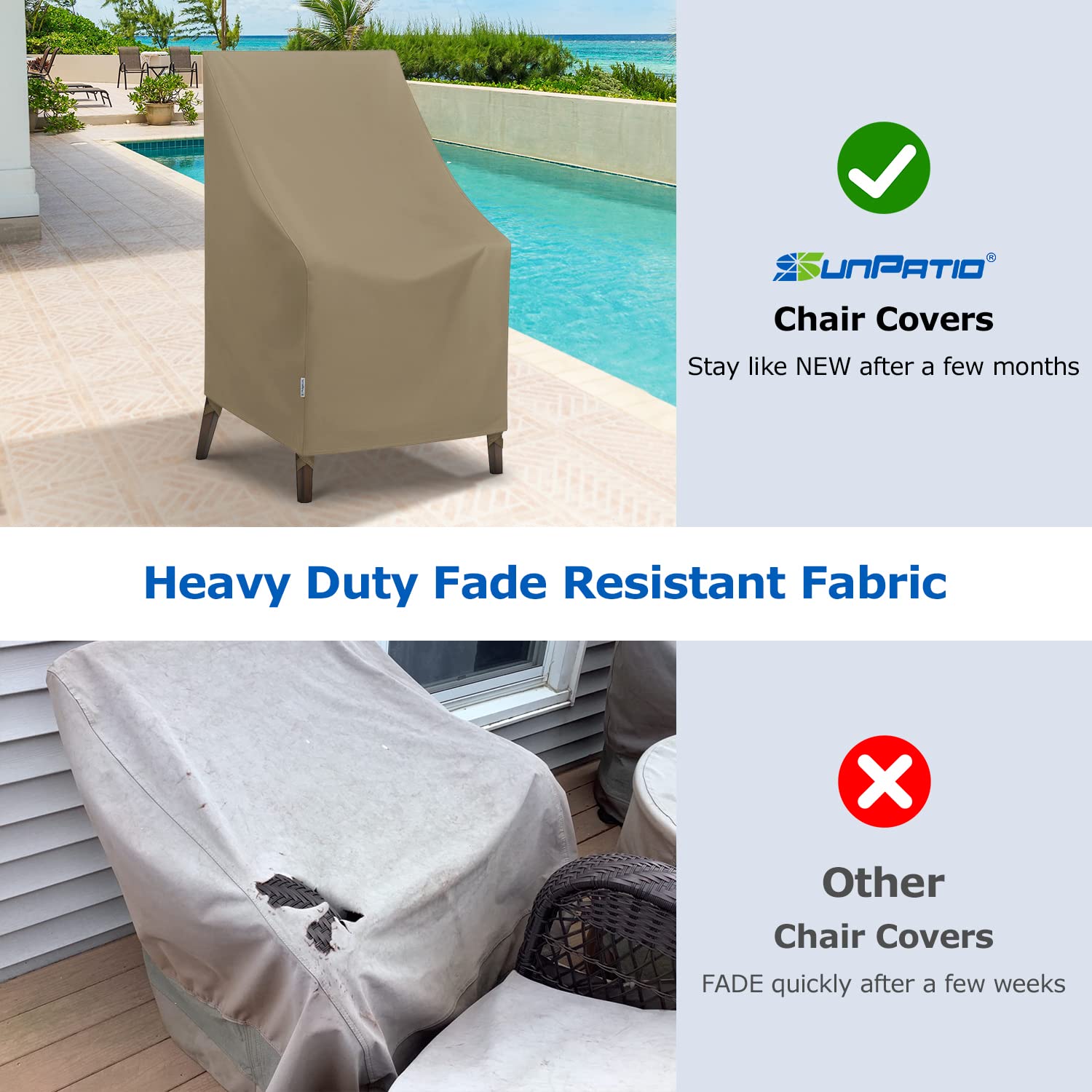 SunPatio Heavy Duty Waterproof Outdoor High Back Chair Covers - All Weather Stackable Patio Furniture Protection (2 Pack, 27
