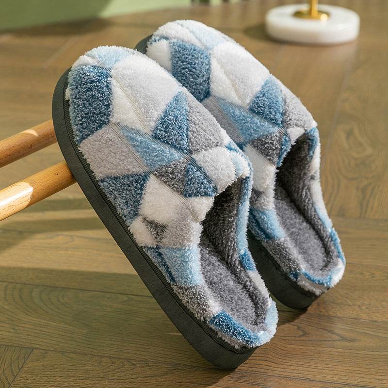 Cozy Geometric Plush Indoor Slippers for Women & Men - Soft Warm House Shoes for Winter, Home, Office & Relaxation