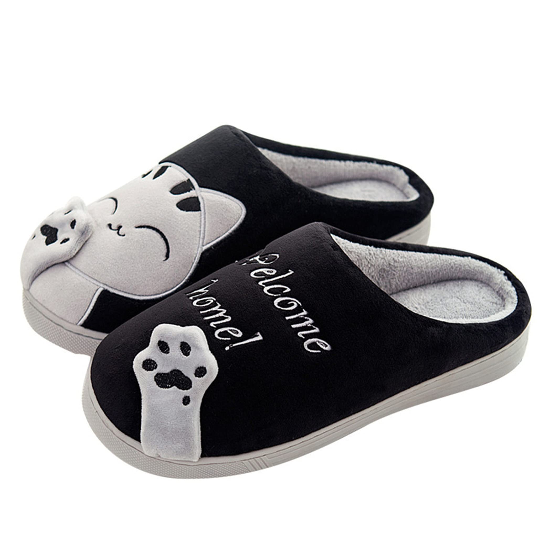 **YILANLAN Women's Furry Lucky Cat Slippers - Warm Winter House Slippers with Cartoon Animal Design, Cozy Indoor Footwear for Home, Lounge & Gift Giving**
