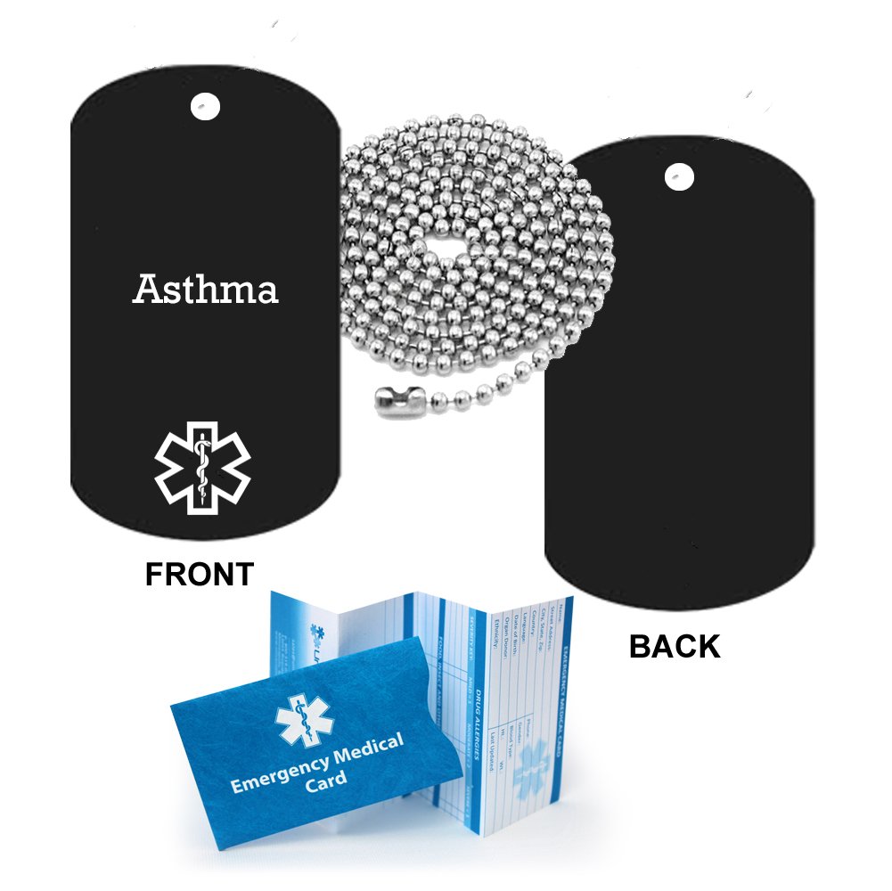 Asthma Medical Alert ID Dog Tag Pendant - Anodized Aluminum Allergy Emergency Jewelry for Adults & Kids - Perfect for Hiking, Travel & Daily Wear
