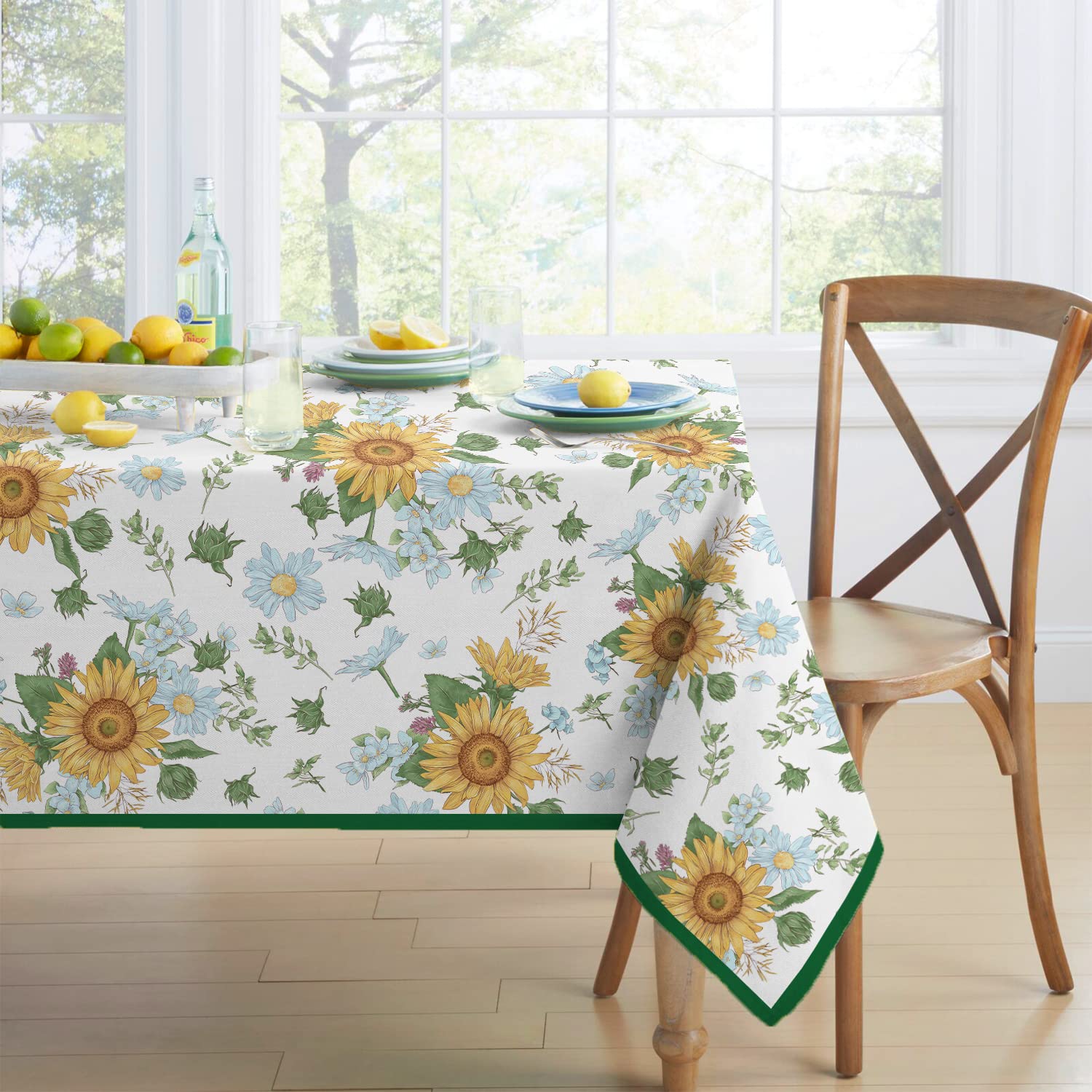 Sunflower Tablecloth - Yellow Floral Waterproof Fabric, Wrinkle-Free & Durable for Rectangle Tables 60x84, 60x102, 60x120 Inch - Perfect for Outdoor Picnics, Garden Parties, and Indoor Dining Decor