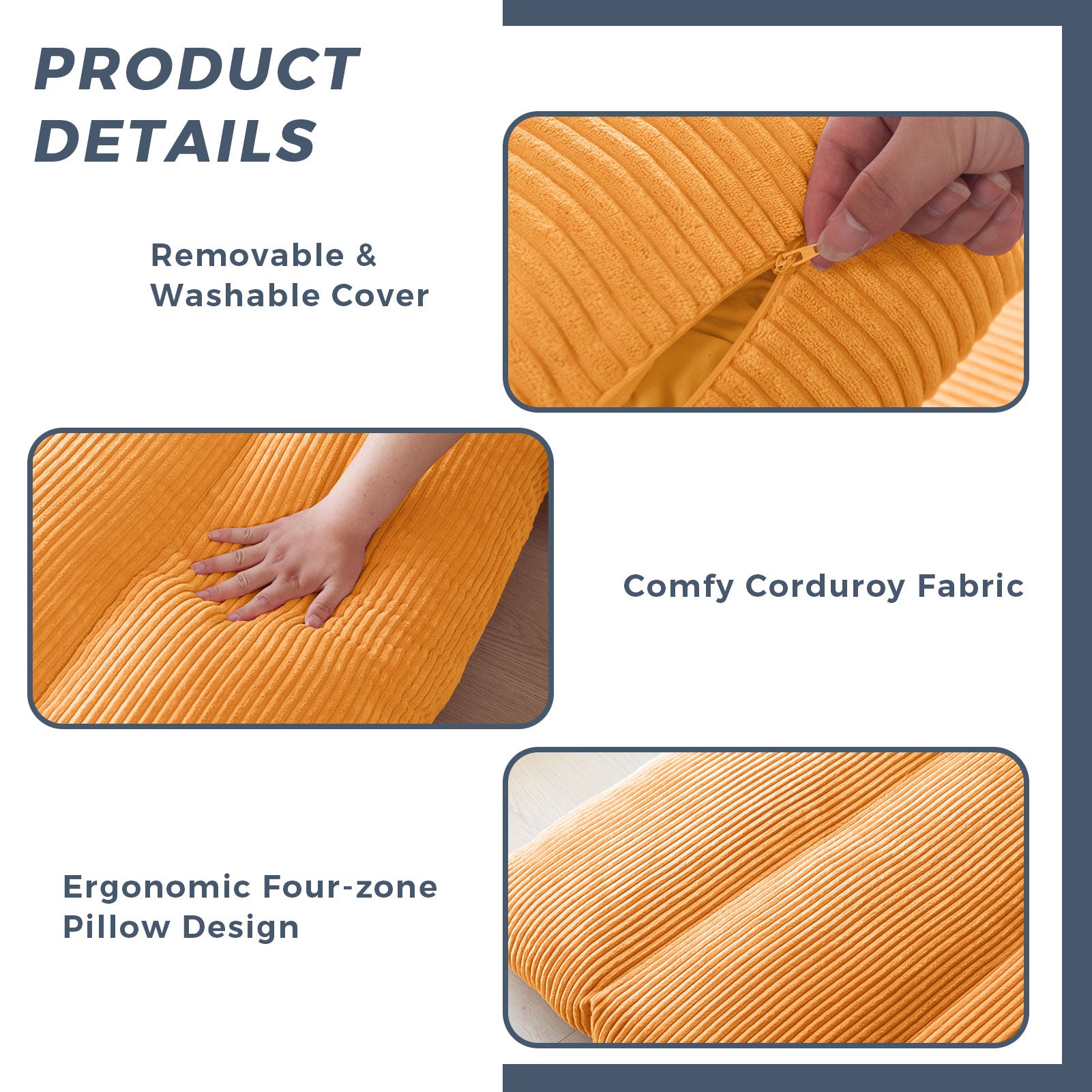 MAXYOYO Corduroy Extra Wide Foldable Bean Bag Sofa Bed - Convertible Floor Mattress for Living Room, Bedroom & Guest Room (Orange)