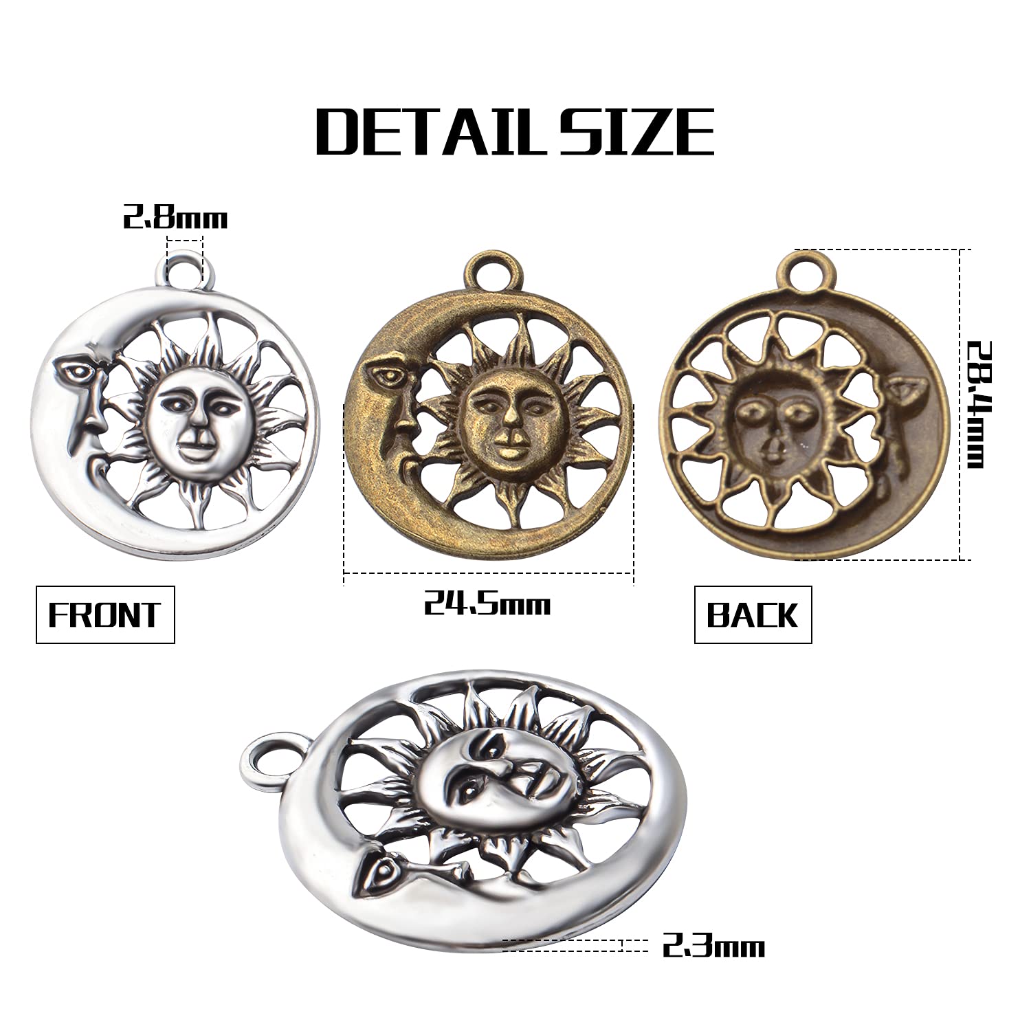 50pcs Tibetan Alloy Celestial Sun and Moon Charms - Smile Pendants for DIY Jewelry Making, Necklace & Bracelet Craft Supplies - Perfect for Boho, Hippie & Spiritual Jewelry Designs