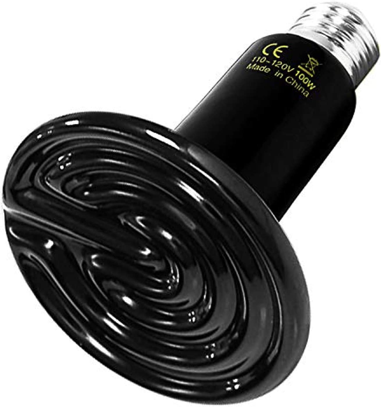 HealSmart 100W Ceramic Heat Emitter Bulb - No Light Reptile Heating Lamp for Bearded Dragons, Snakes, Turtles & Terrariums - Ideal for Amphibian Pets, Chicken Coops & Reptile Brooders - Black