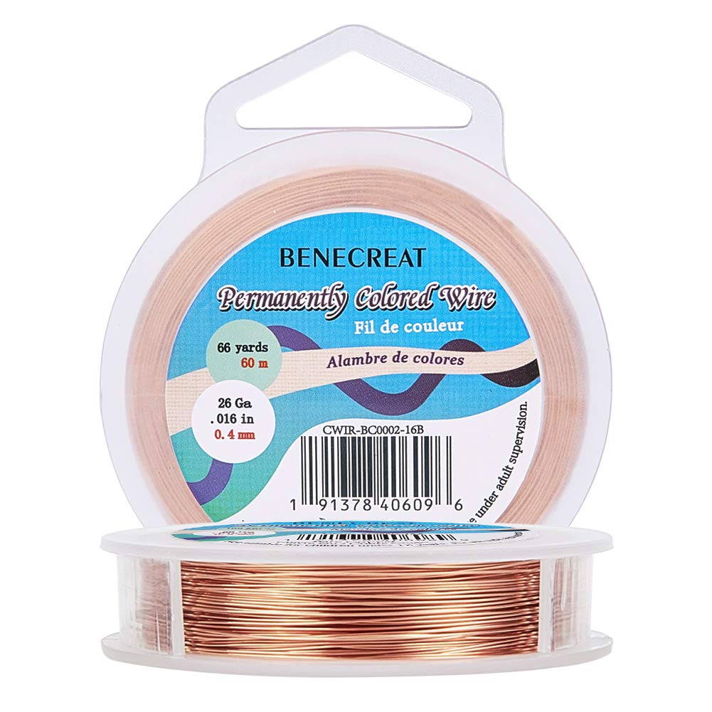 BENECREAT 26 Gauge Bare Copper Wire with Oil Coated - Solid Pure Copper Wire for Jewelry Making, DIY Crafts, Beading & Wire Wrapping (198 Feet/66 Yards) - Perfect for Earrings, Bracelets & Necklace Designs