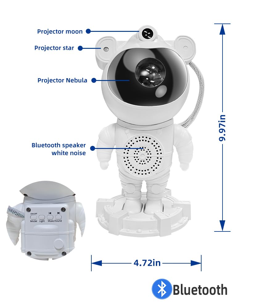 Astronaut Galaxy Projector - Bluetooth Star Night Light with White Noise & Timer, 360° Adjustable Nebula Projector for Bedroom, Kids Room & Meditation | Remote Control & Night Sky Effects for Relaxation & Sleep Aid