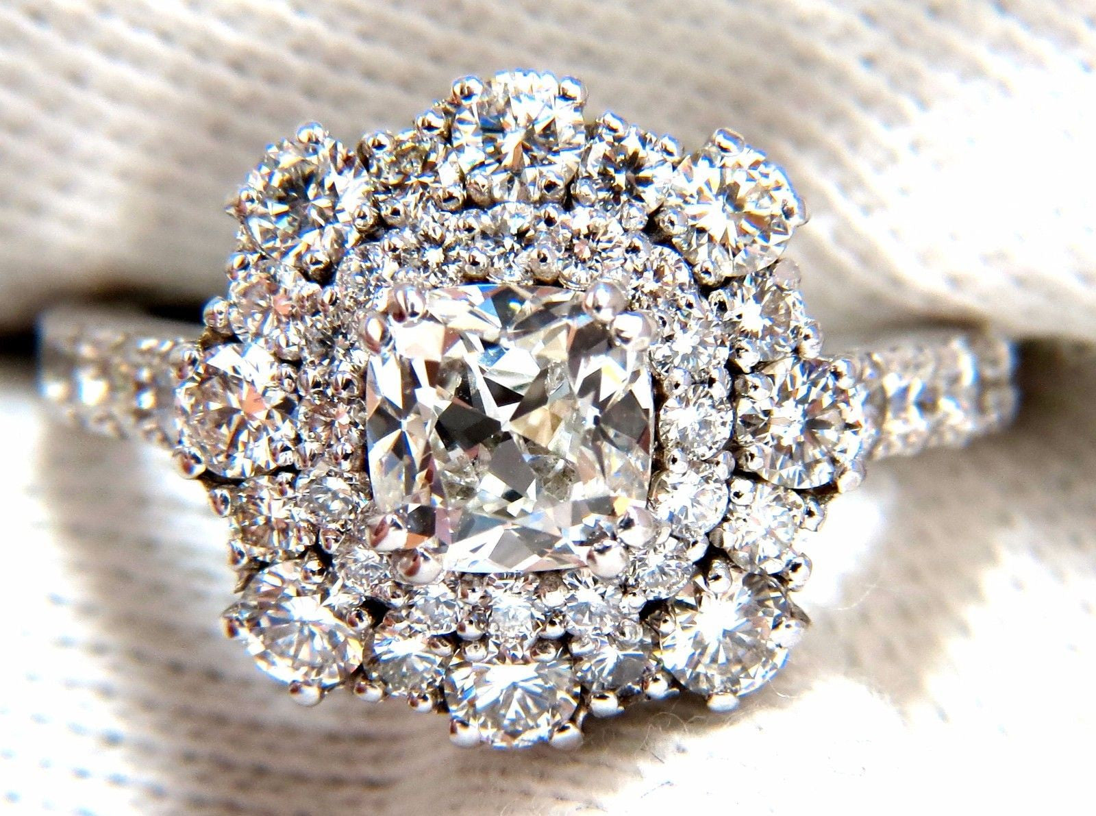 1.70ct GIA Certified Cushion Cut Diamond Ring in 14kt Gold - E/VS Clarity, Petite Cluster Design for Engagement, Wedding & Anniversary Gifts