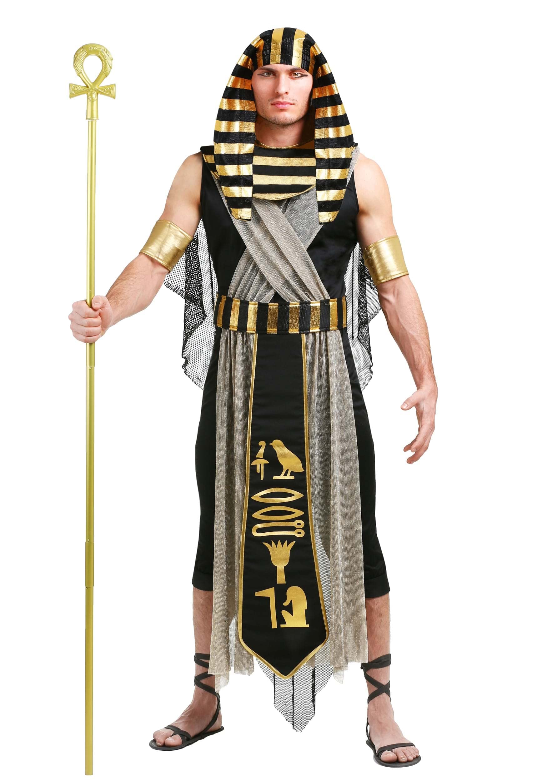 Men's Pharaoh Costume - Black & Gold Egyptian Ruler Halloween Outfit for Adults | Perfect for Halloween Parties, Cosplay Events & Themed Celebrations