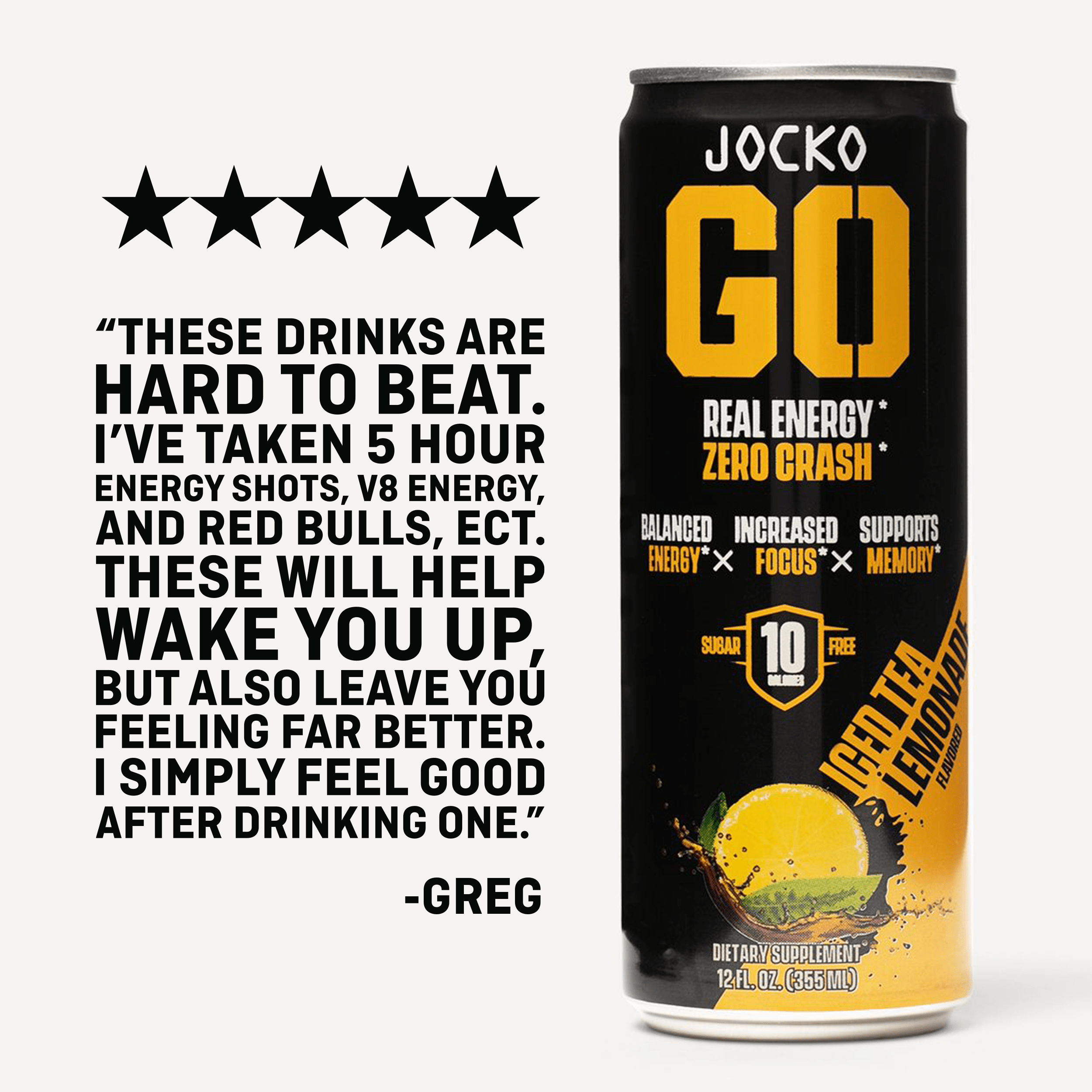 JOCKO GO Energy Drink - 12 Pack | Sugar-Free Pre Workout & Post Workout Supplement | Boost Energy & Focus for Gym, Running & Fitness