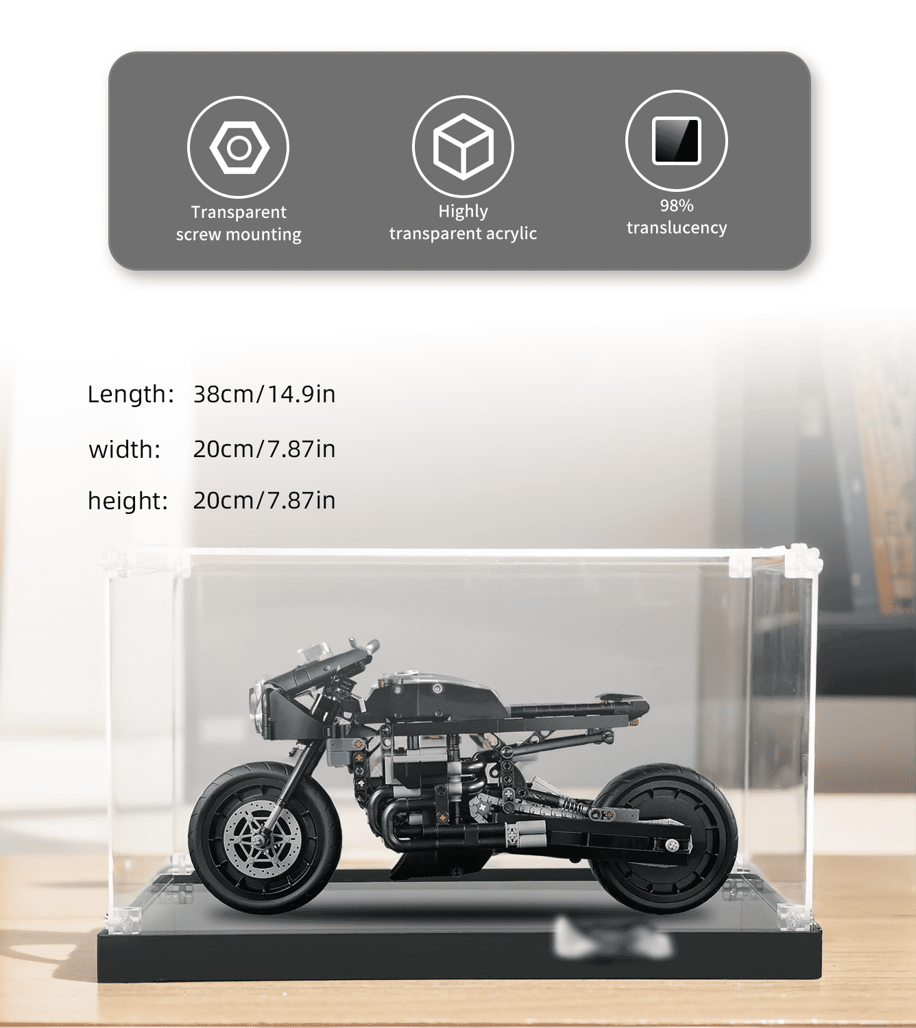 LEGO Technic The Batman Batcycle 42155 Display Case - Premium Acrylic Showcase for Collectible Model - Perfect for Home Decor, Office Display & Gift for LEGO Fans