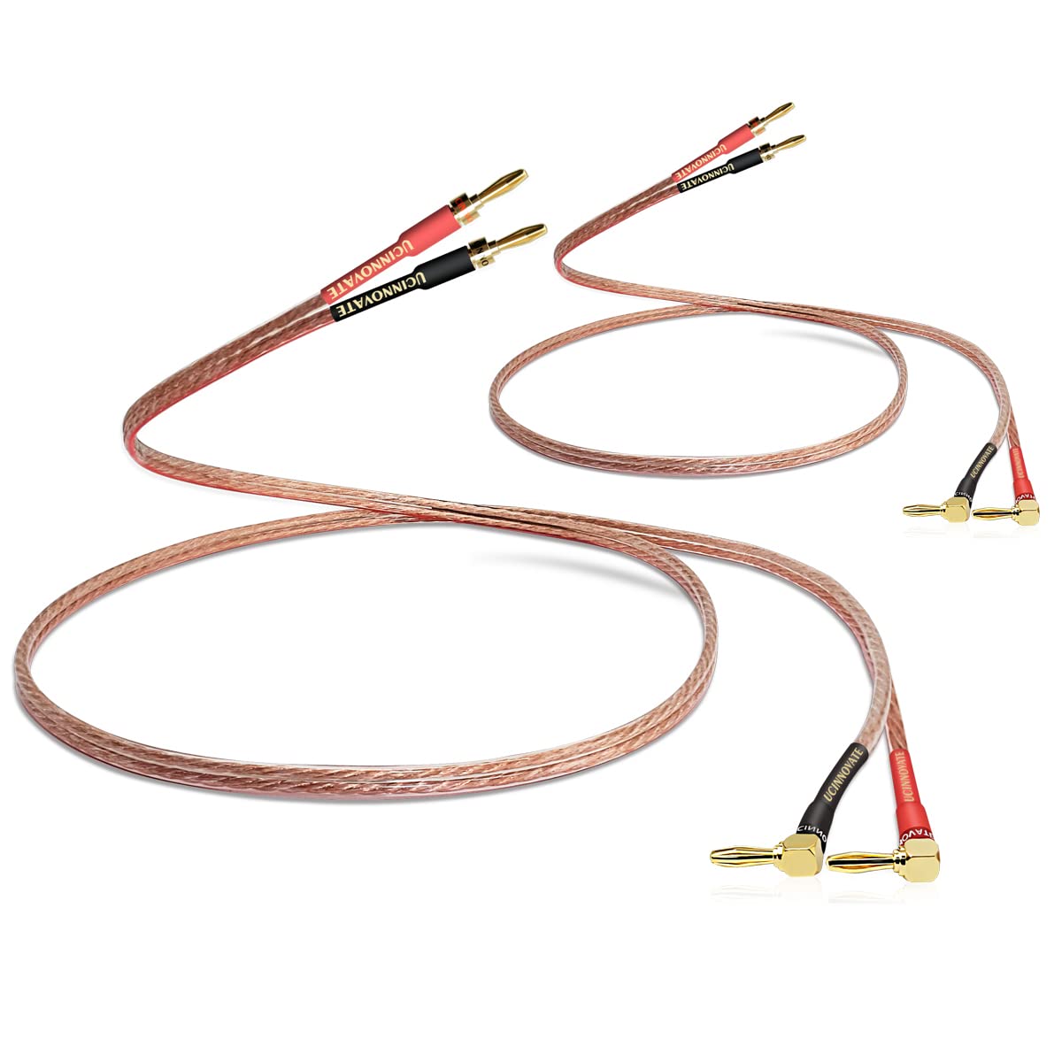 Premium VVFLED HiFi Speaker Cable with Banana Plugs - 2x 3m 13AWG Oxygen-Free Copper Wire, Gold-Plated Right Angle Connectors for Audiophile Sound Systems | Perfect for Home Theater, Stereo Amplifiers & Professional Audio Setups