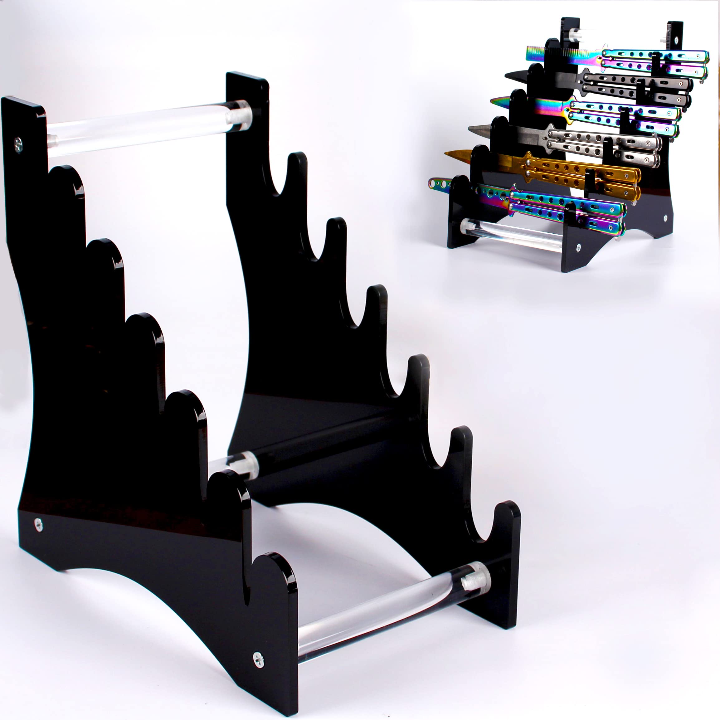 WANLIAN 6-Slot Acrylic Knife Display Stand - Dagger Holder, Hunting & Fixed Blade Knife Organizer - Black Desktop Showcase for Collectors & Outdoor Enthusiasts | Perfect for Home Decor, Gift Display & Weapon Storage