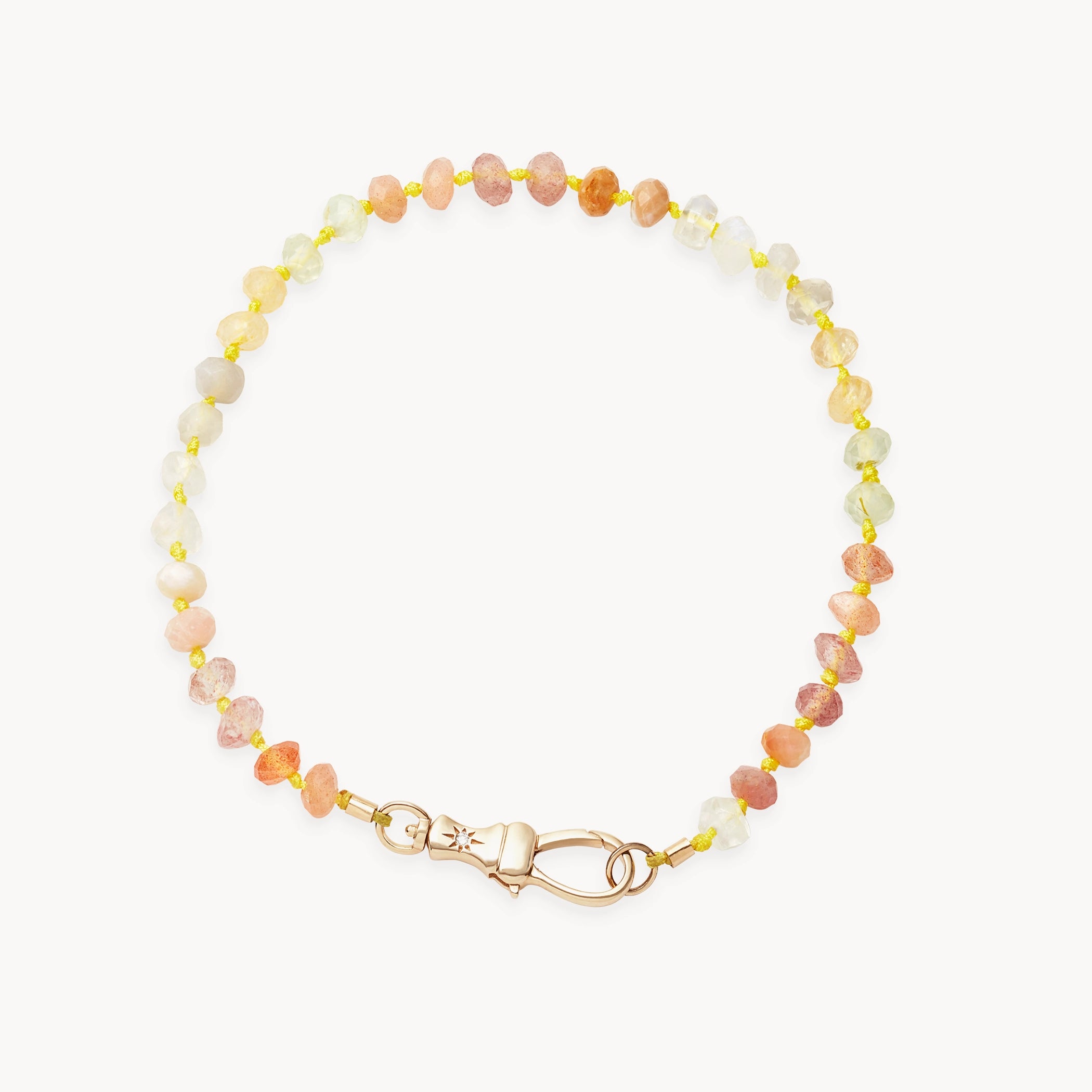 Sunset Multicolor Gemstone Beaded Mood Bracelet - 10K Yellow Gold with Diamond & Hand-Carved Gemstones | Perfect for Yoga, Meditation & Boho Fashion